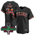 Men's Texas Rangers Mexico Champions Patch Vapor Premier Limited Jersey - All Stitched - Black, Nolan Ryan