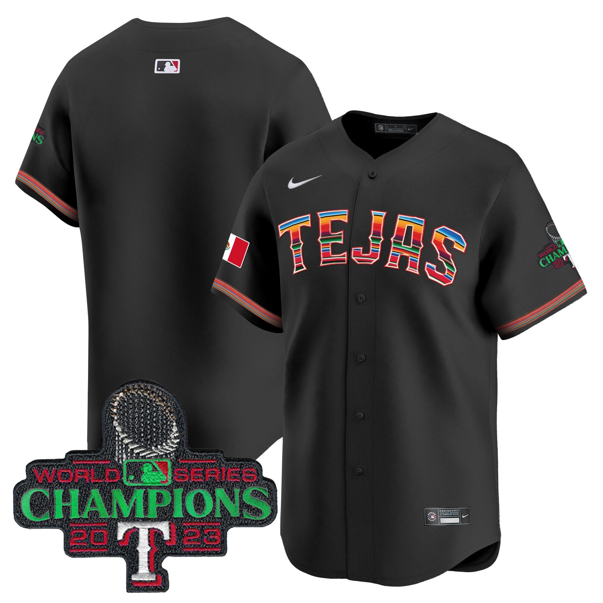 Men's Texas Rangers Mexico Champions Patch Vapor Premier Limited Jersey - All Stitched - Black, Team