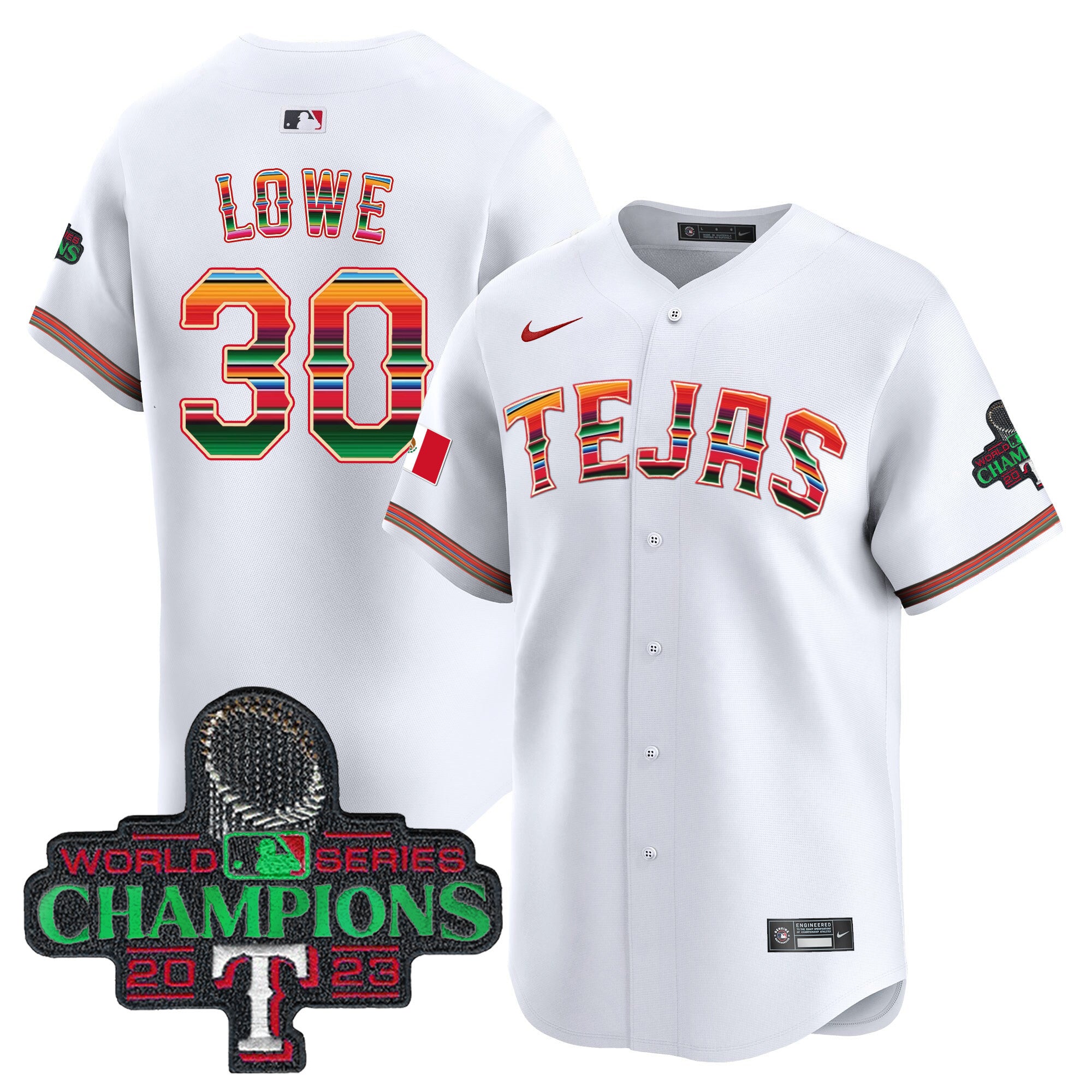Men's Texas Rangers Mexico Champions Patch Vapor Premier Limited Jersey - All Stitched - White, Nathaniel Lowe