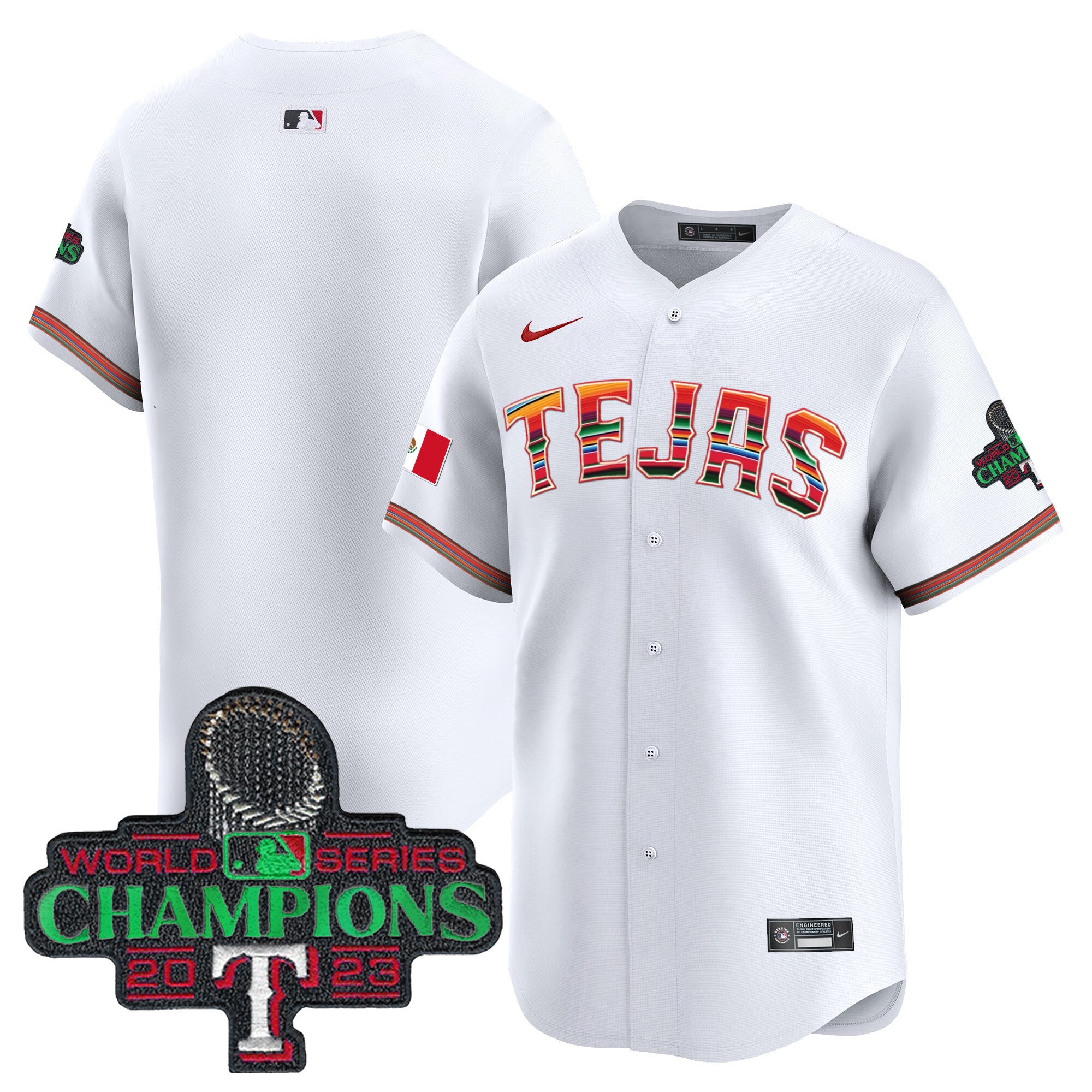 Men's Texas Rangers Mexico Champions Patch Vapor Premier Limited Jersey - All Stitched - White, Team