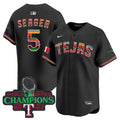 Men's Texas Rangers Mexico Champions Patch Vapor Premier Limited Jersey - All Stitched - Black, Corey Seager