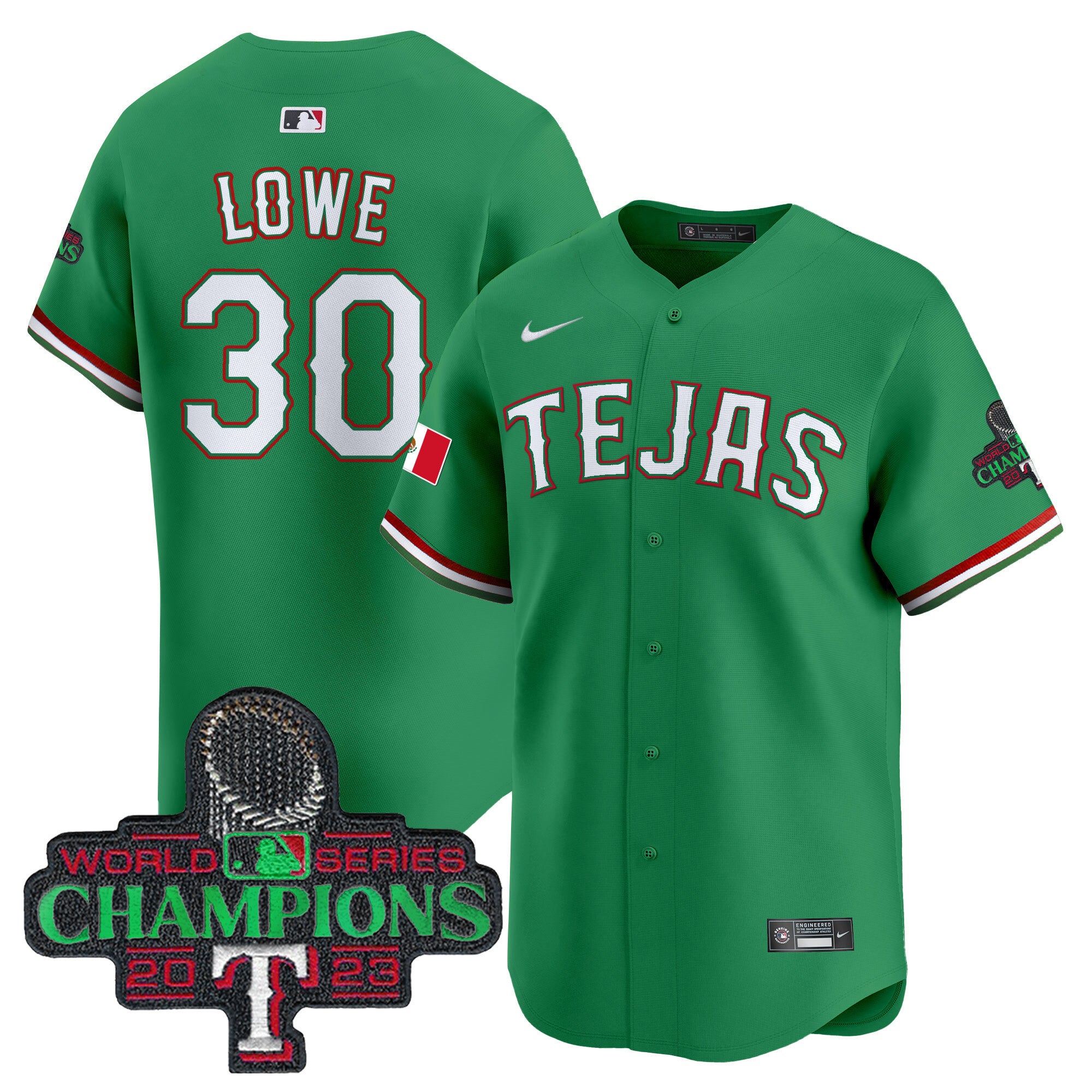 Men's Texas Rangers Mexico Champions Patch Vapor Premier Limited Jersey - All Stitched - Green, Nathaniel Lowe