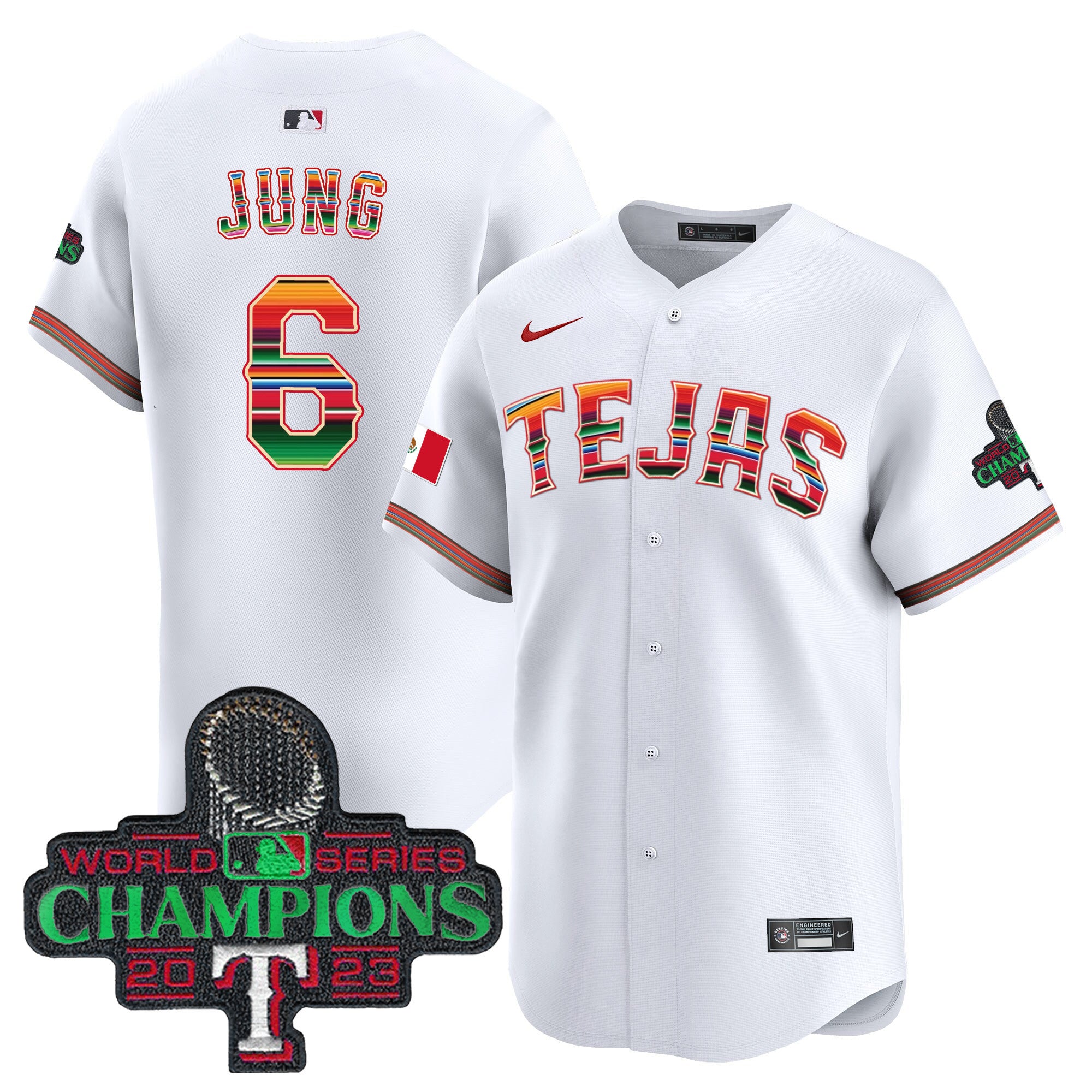 Men's Texas Rangers Mexico Champions Patch Vapor Premier Limited Jersey - All Stitched - White, Josh Jung