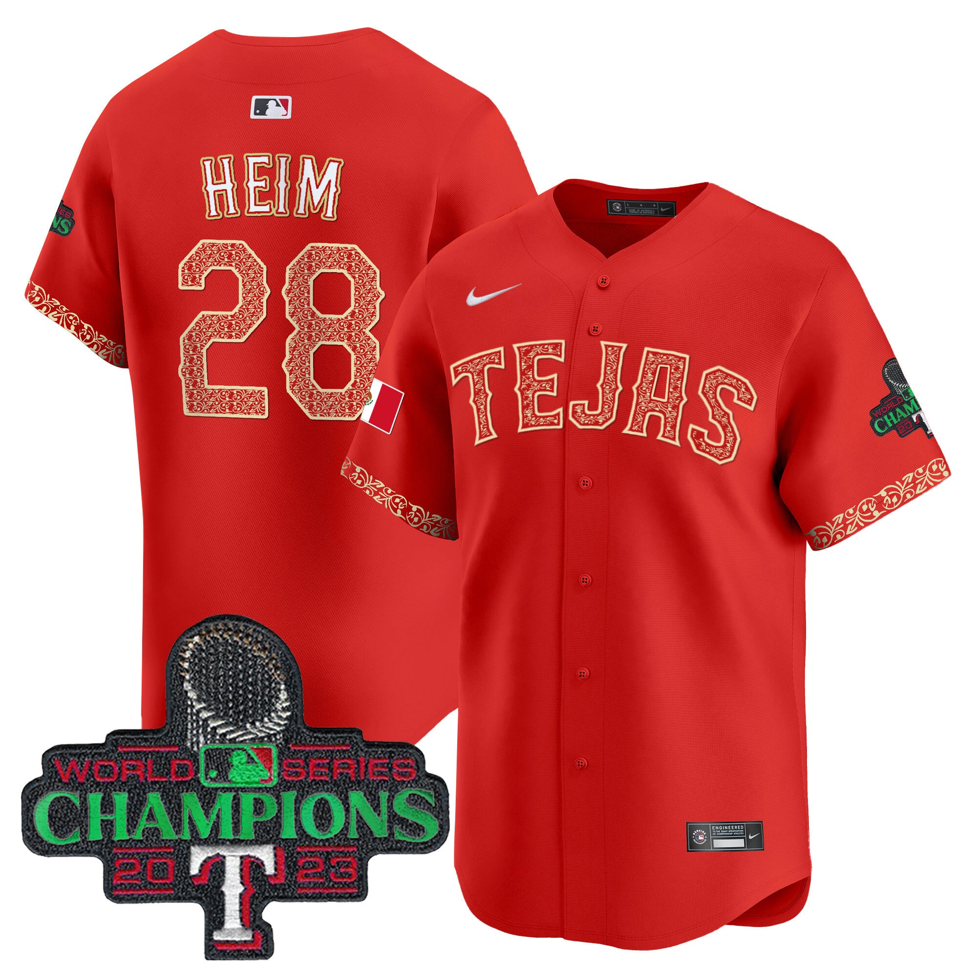 Men's Texas Rangers Mexico Champions Patch Vapor Premier Limited Jersey - All Stitched - Red, Jonah Heim