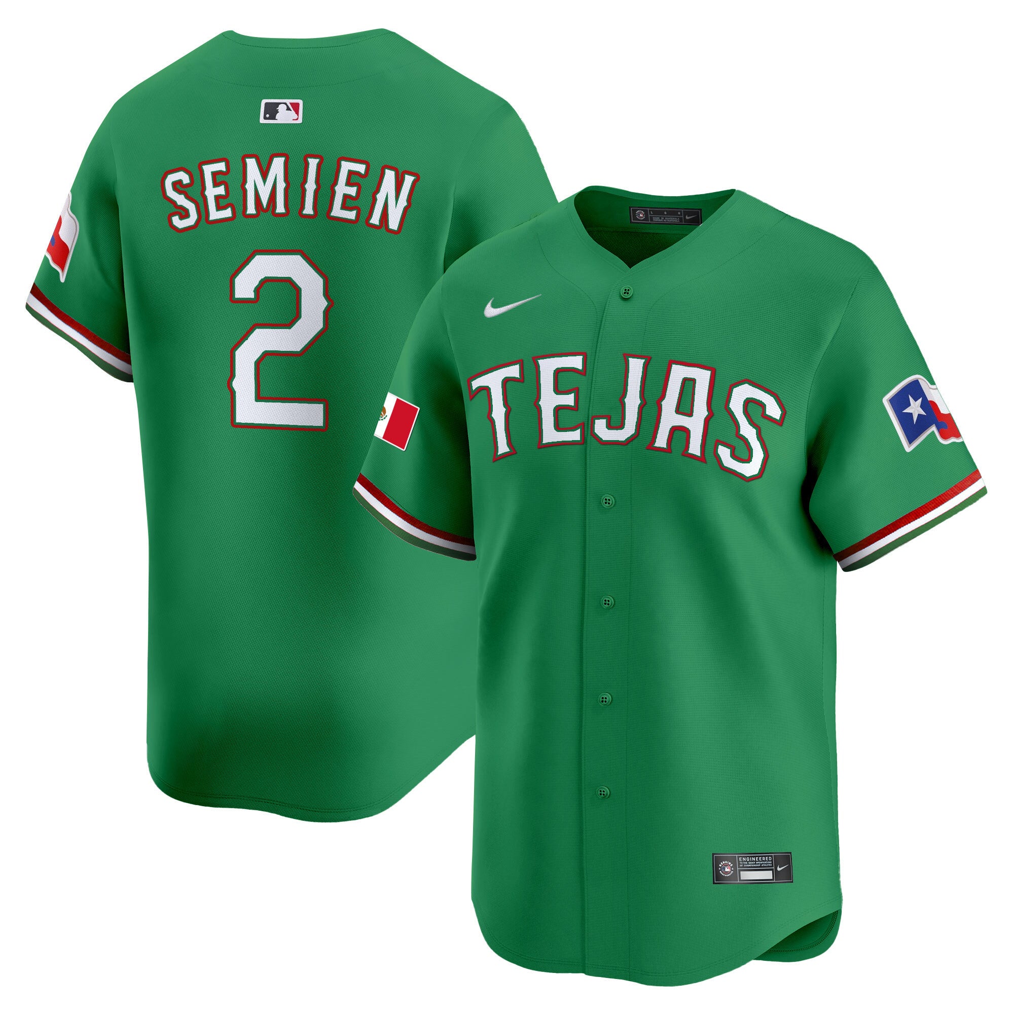 Men's Texas Rangers Mexico Vapor Premier Limited Jersey V2 - All Stitched - Green, Marcus Semien
