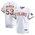 Men's Texas Rangers Mexico Vapor Premier Limited Jersey V2 - All Stitched - White, Adolis Garcia
