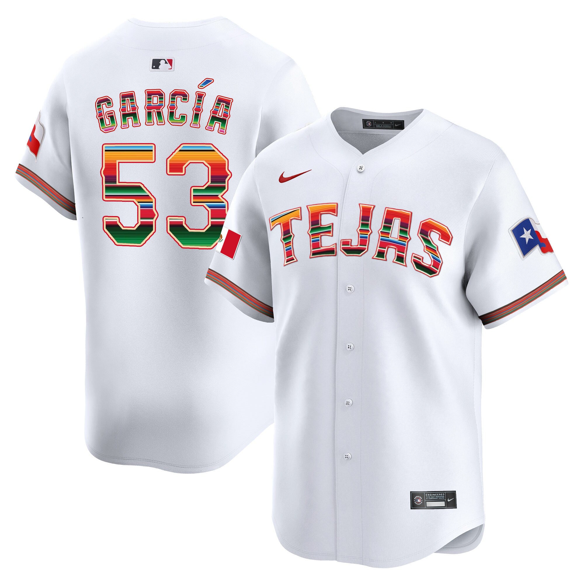 Men's Texas Rangers Mexico Vapor Premier Limited Jersey V2 - All Stitched - White, Adolis Garcia