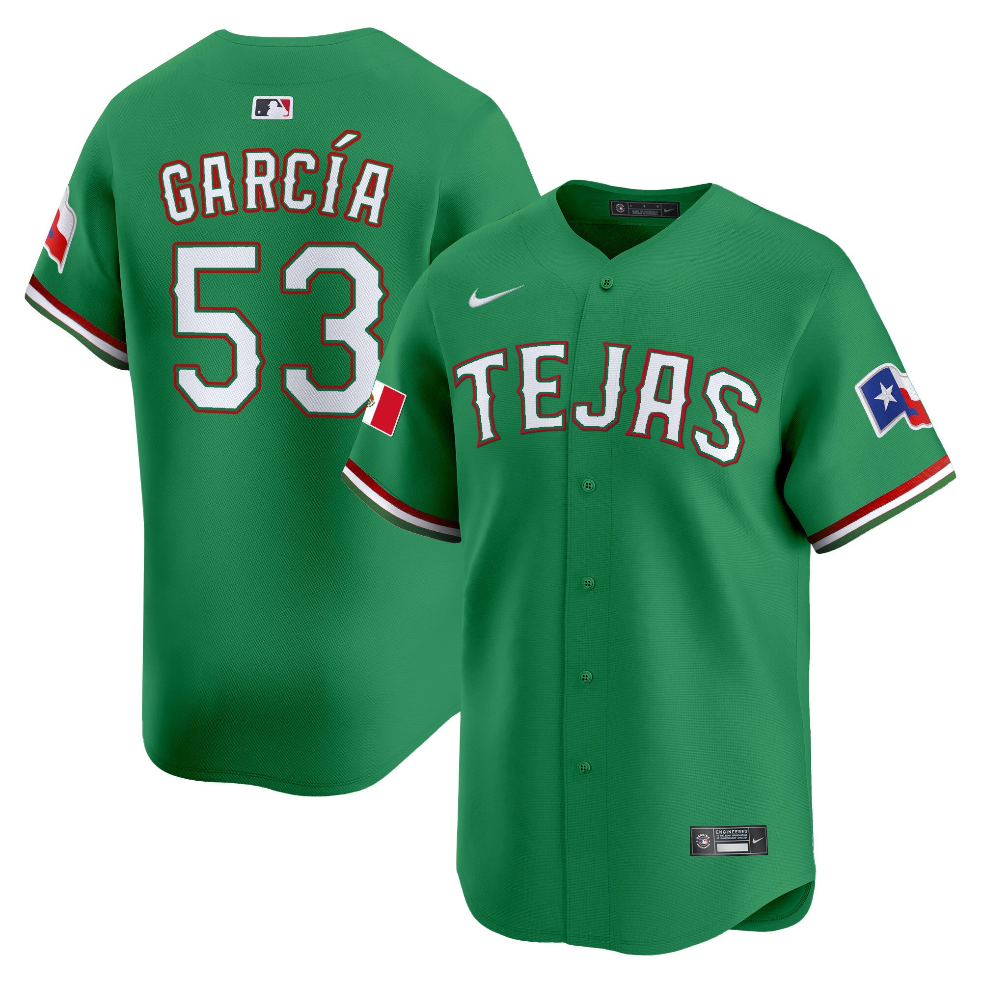 Men's Texas Rangers Mexico Vapor Premier Limited Jersey V2 - All Stitched - Green, Adolis Garcia