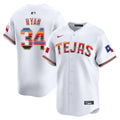 Men's Texas Rangers Mexico Vapor Premier Limited Jersey V2 - All Stitched - White, Nolan Ryan