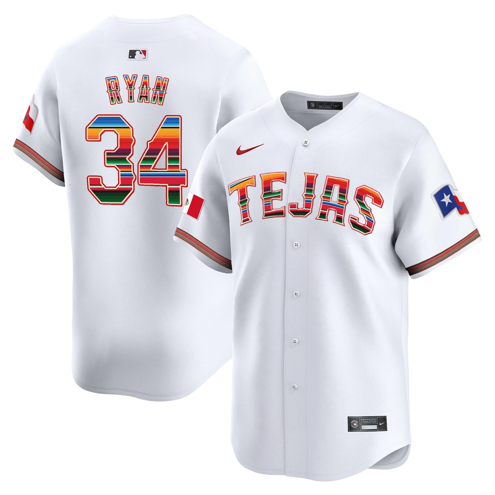 Men's Texas Rangers Mexico Vapor Premier Limited Jersey V2 - All Stitched - White, Nolan Ryan