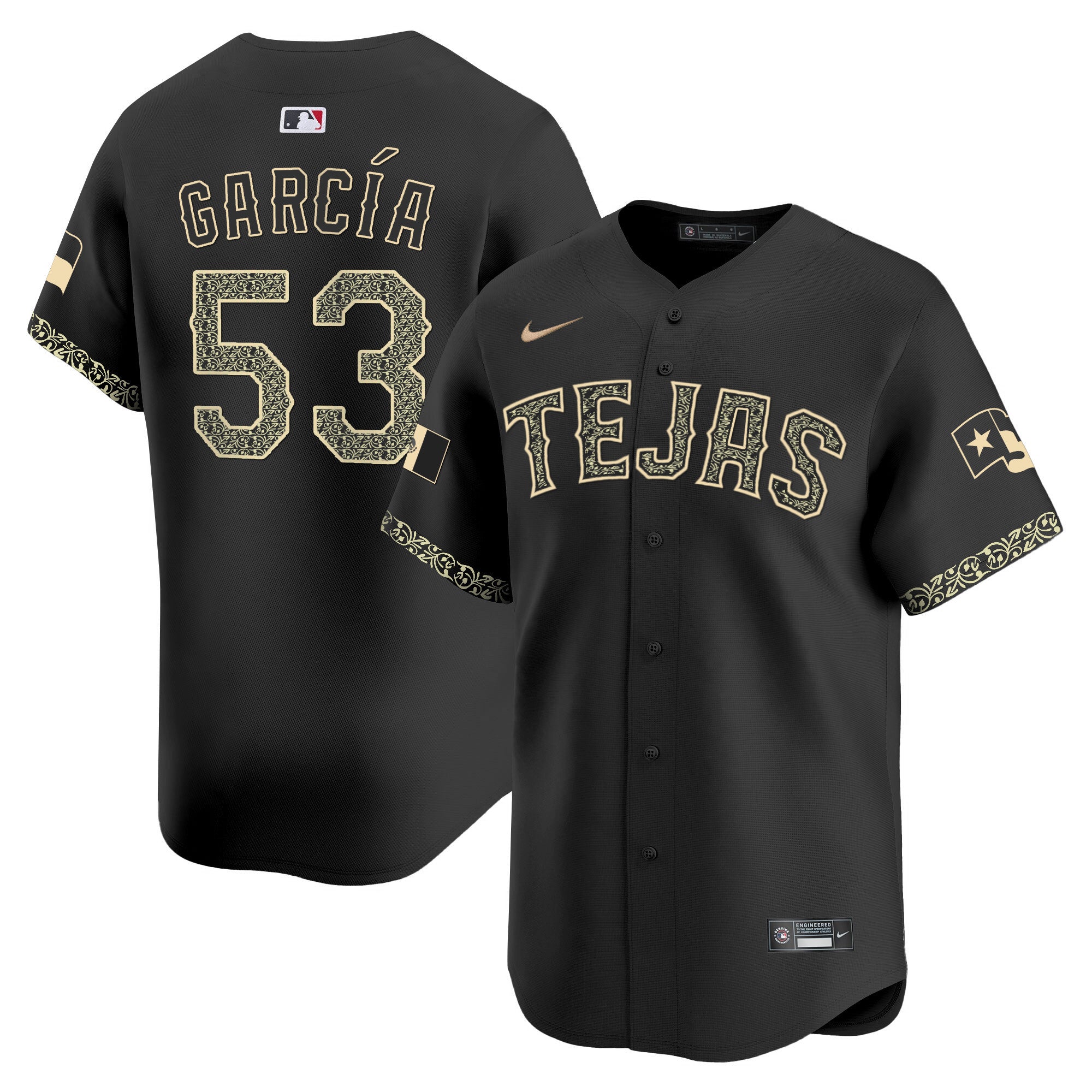Men's Texas Rangers Mexico Vapor Premier Limited Jersey V2 - All Stitched - Black Heritage, Adolis Garcia