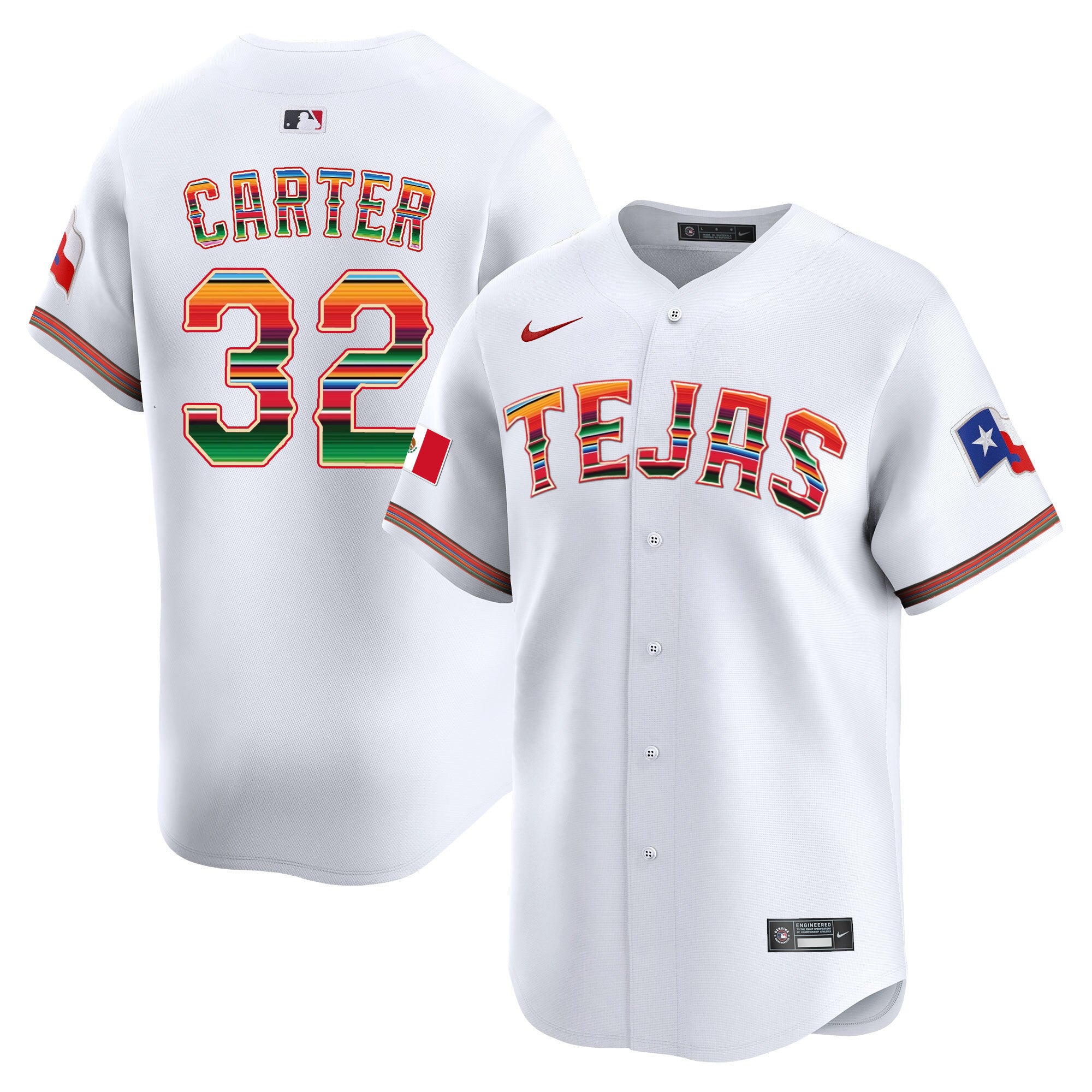 Men's Texas Rangers Mexico Vapor Premier Limited Jersey V2 - All Stitched - White, Evan Carter