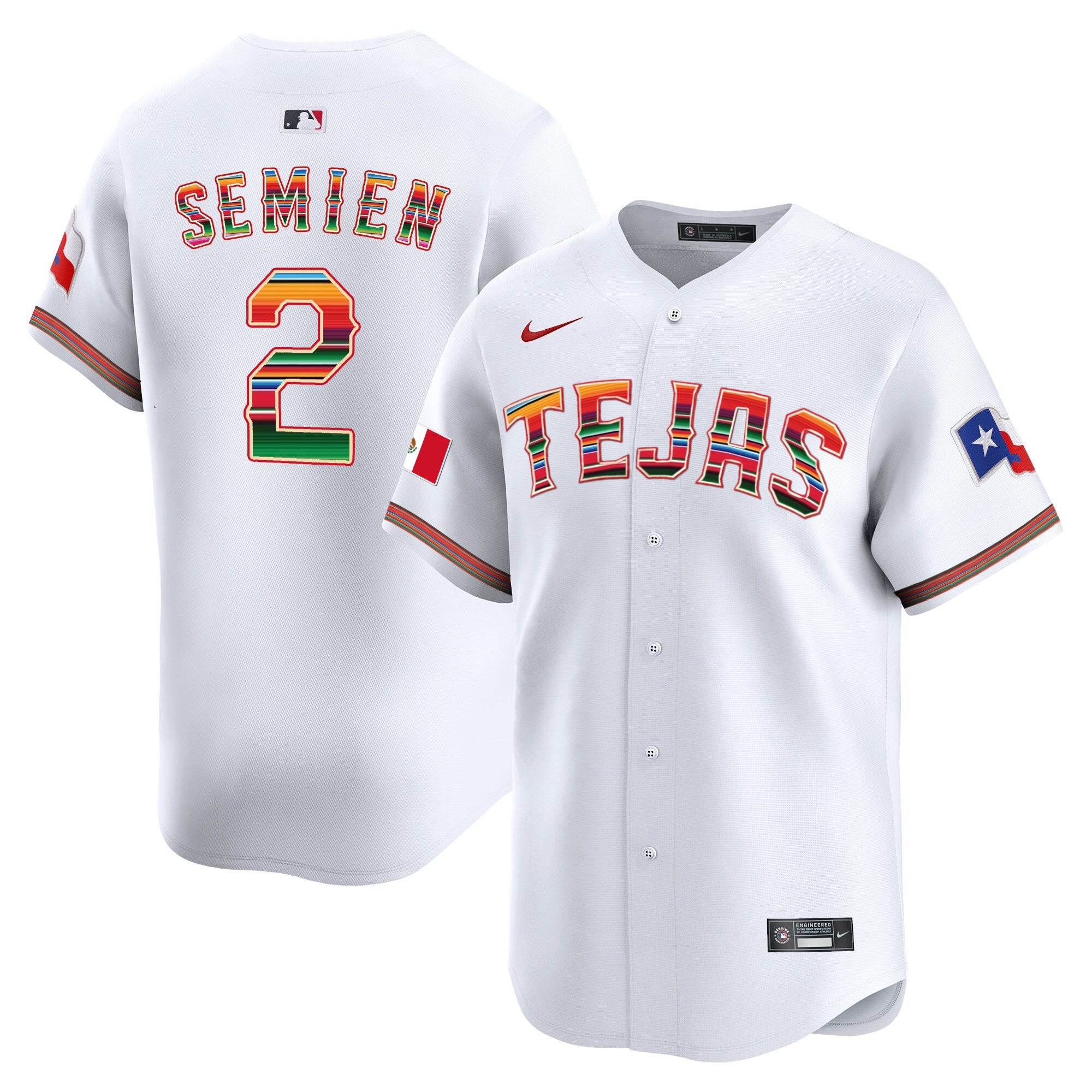 Men's Texas Rangers Mexico Vapor Premier Limited Jersey V2 - All Stitched - White, Marcus Semien