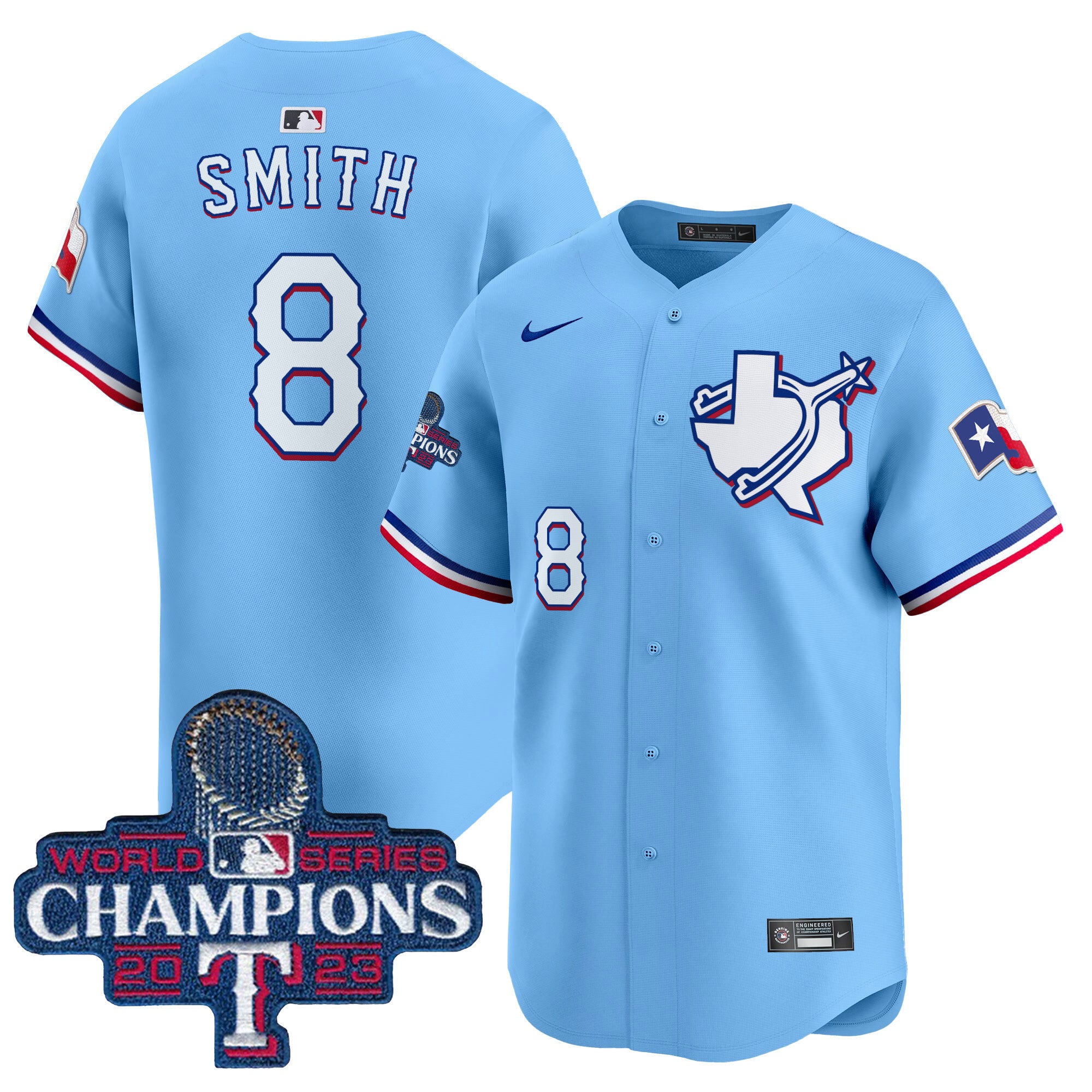 Men's Texas Rangers World Series Champions Vapor Premier Limited Jersey V3 - All Stitched - Blue, Josh Smith