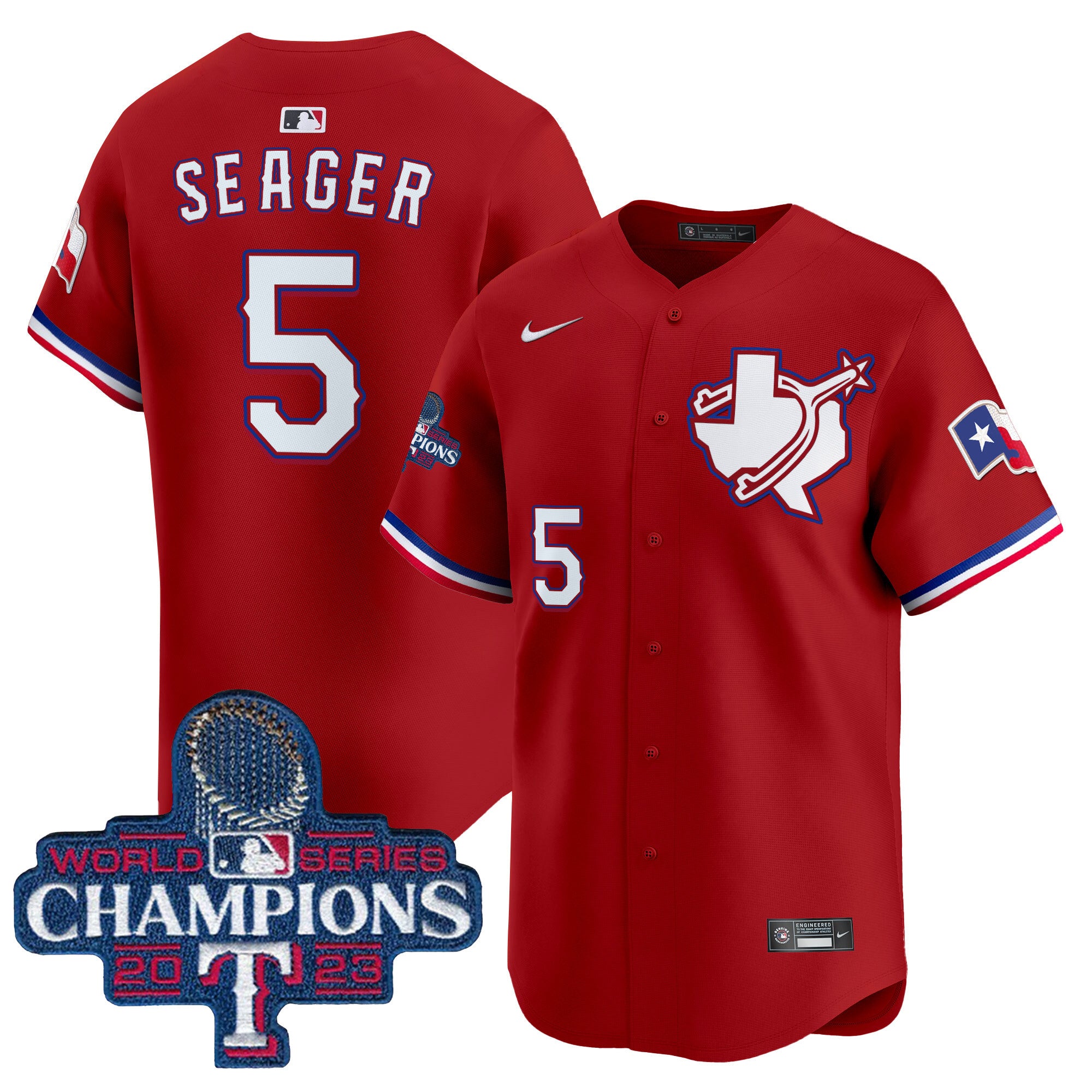 Men's Texas Rangers World Series Champions Vapor Premier Limited Jersey V3 - All Stitched - Red, Corey Seager