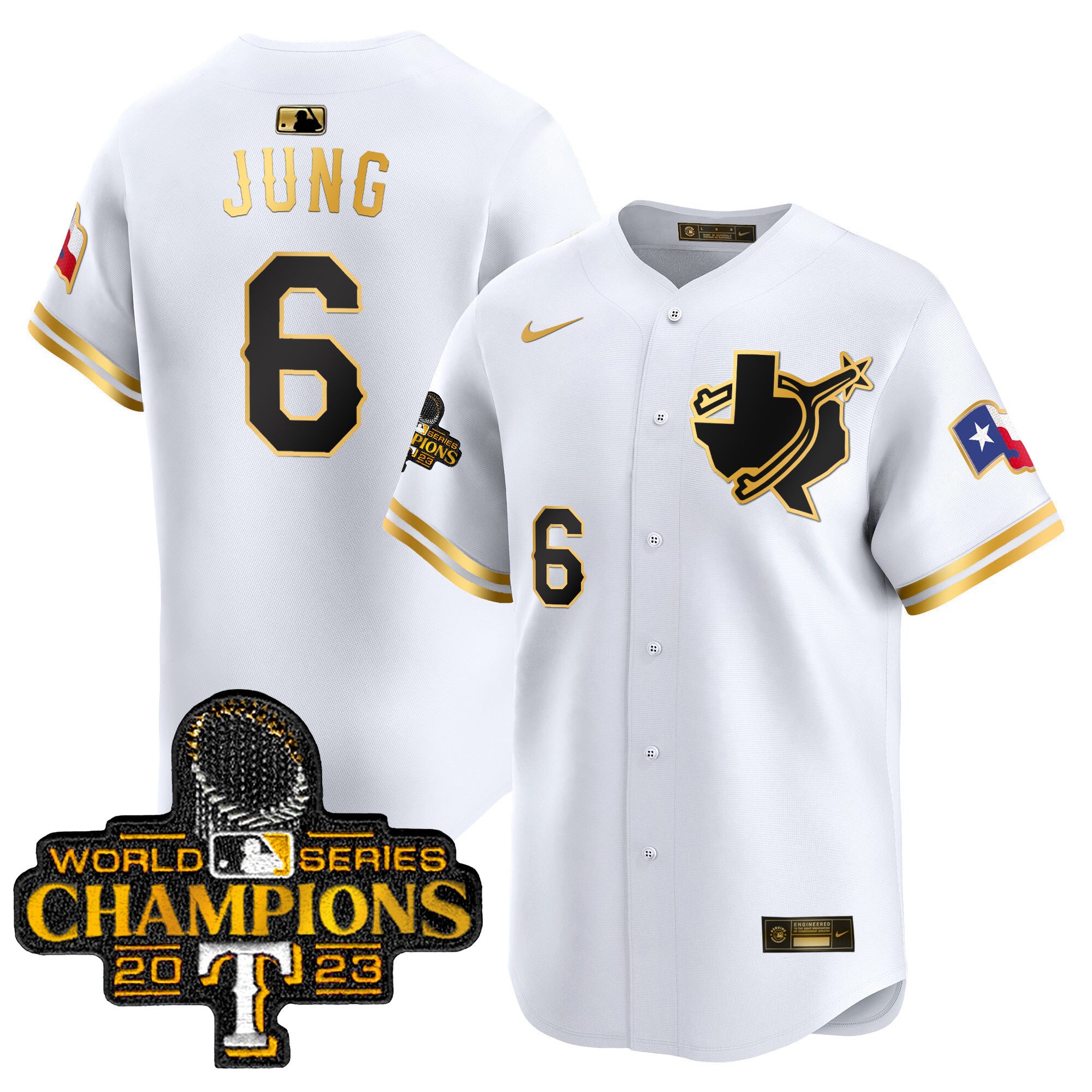 Men's Texas Rangers World Series Champions Vapor Premier Limited Jersey V3 - All Stitched - White Gold, Josh Jung