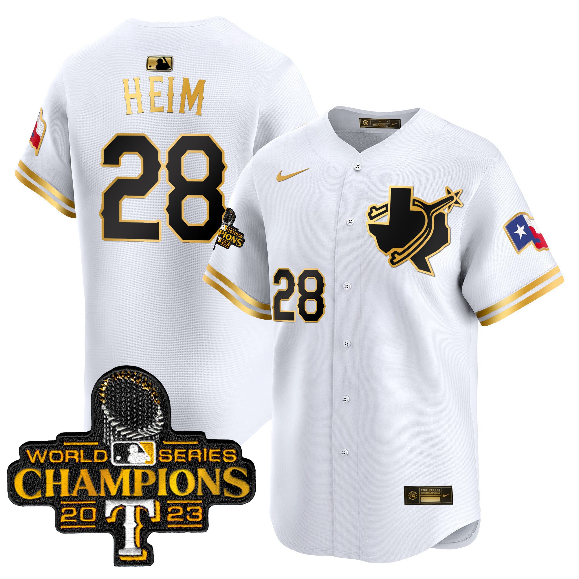 Men's Texas Rangers World Series Champions Vapor Premier Limited Jersey V3 - All Stitched - White Gold, Jonah Heim