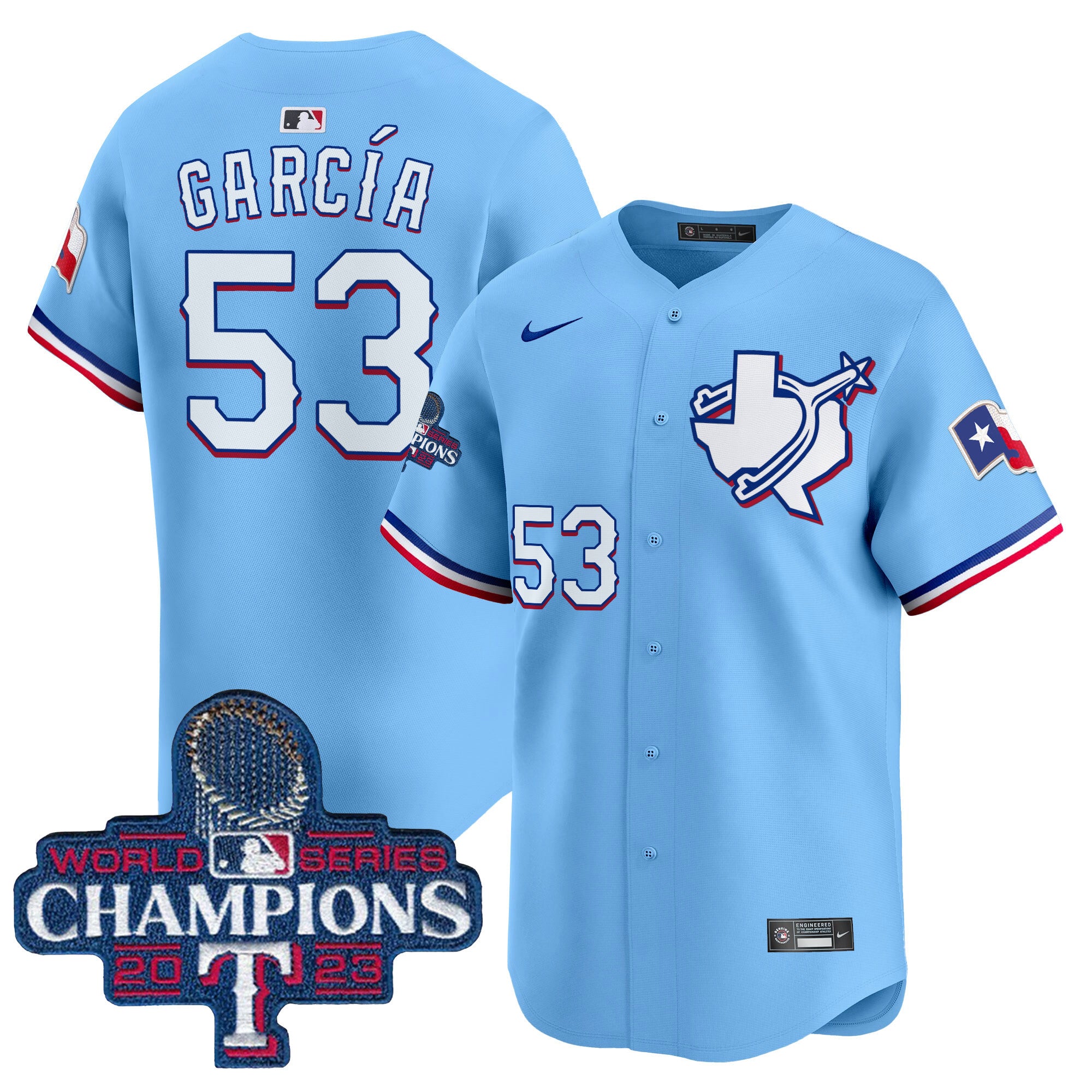 Men's Texas Rangers World Series Champions Vapor Premier Limited Jersey V3 - All Stitched - Blue, Adolis Garcia