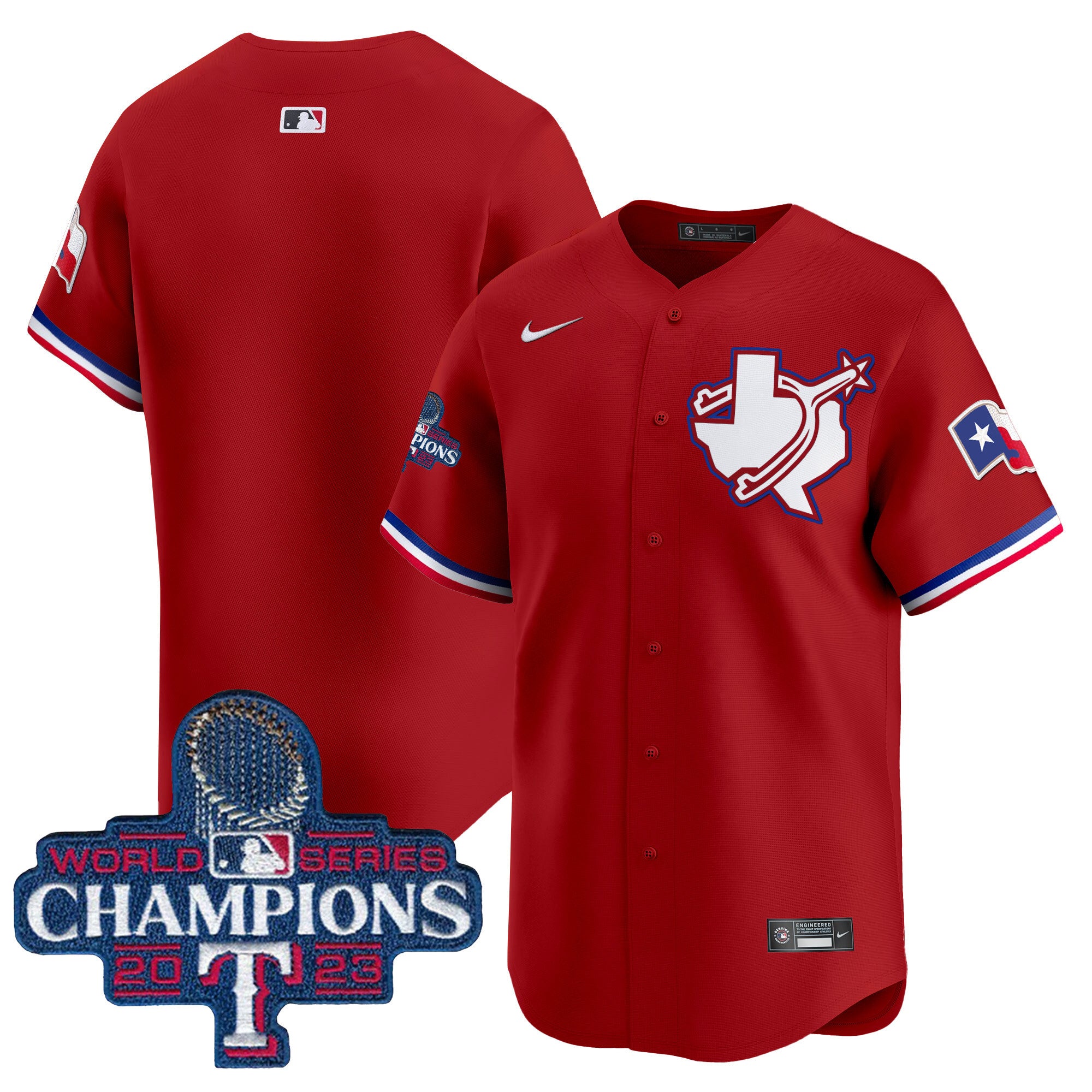 Men's Texas Rangers World Series Champions Vapor Premier Limited Jersey V3 - All Stitched - Red, Team