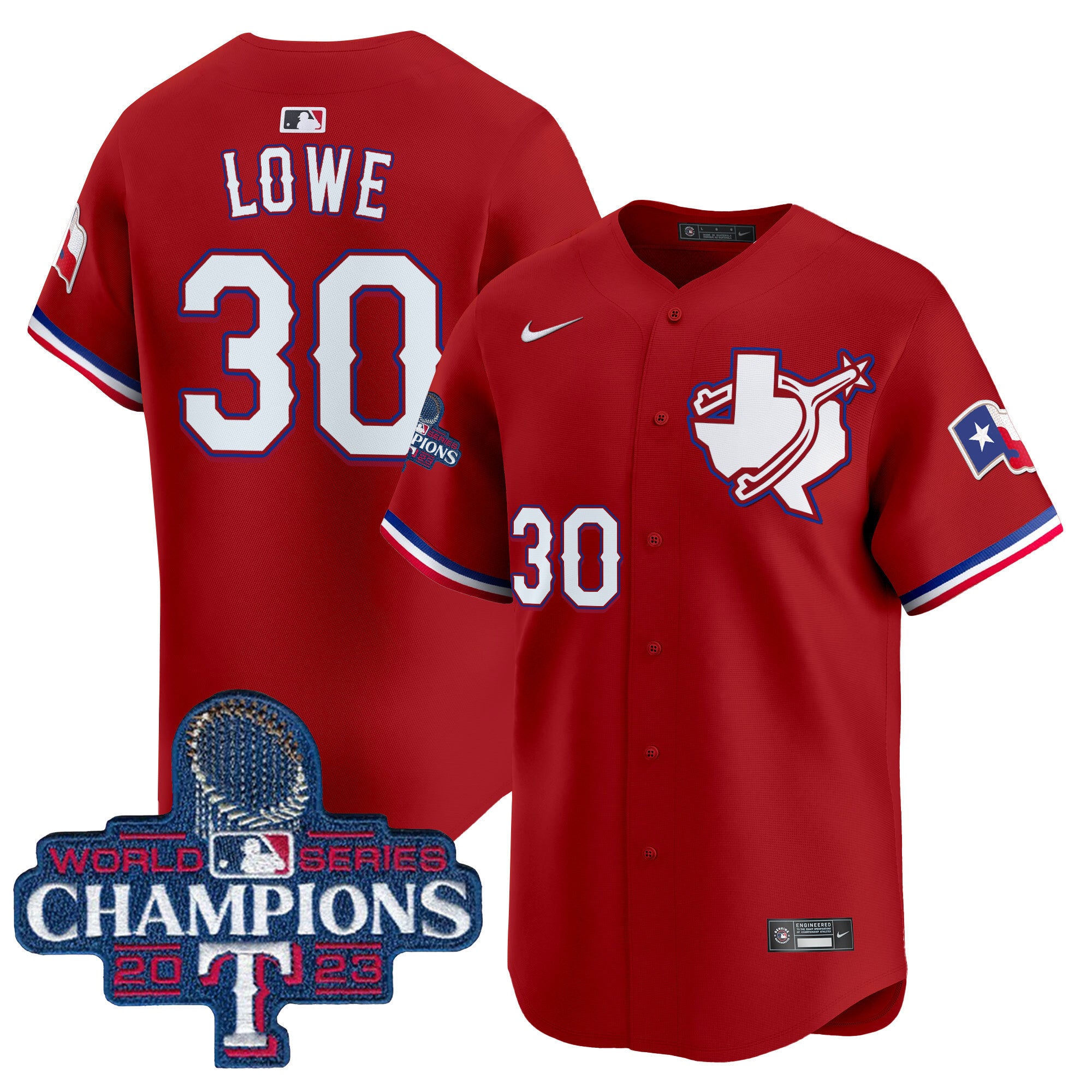 Men's Texas Rangers World Series Champions Vapor Premier Limited Jersey V3 - All Stitched - Red, Nathaniel Lowe