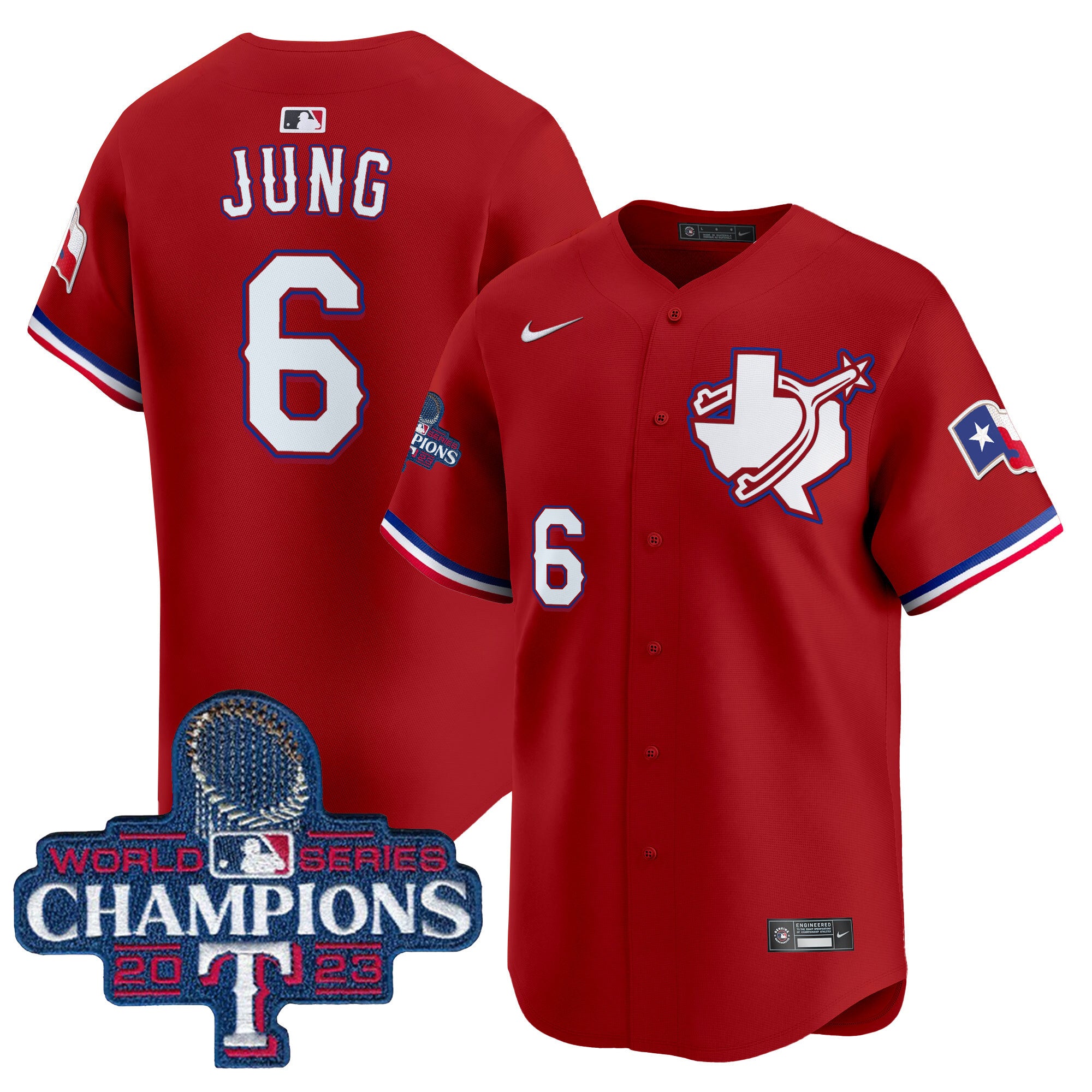 Men's Texas Rangers World Series Champions Vapor Premier Limited Jersey V3 - All Stitched - Red, Josh Jung