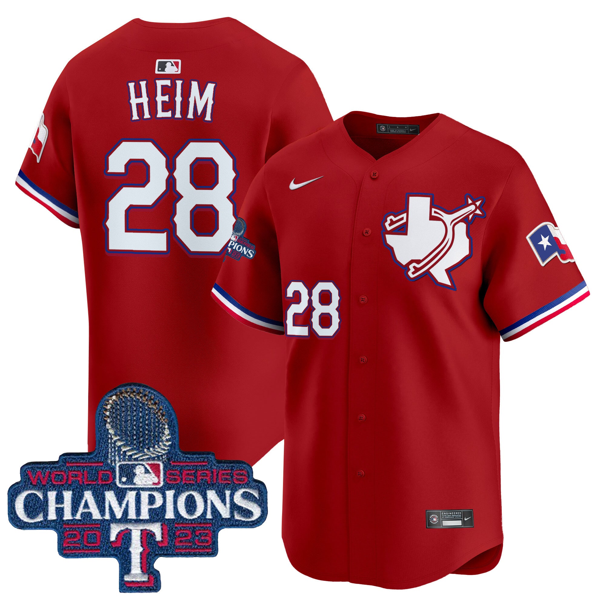 Men's Texas Rangers World Series Champions Vapor Premier Limited Jersey V3 - All Stitched - Red, Jonah Heim
