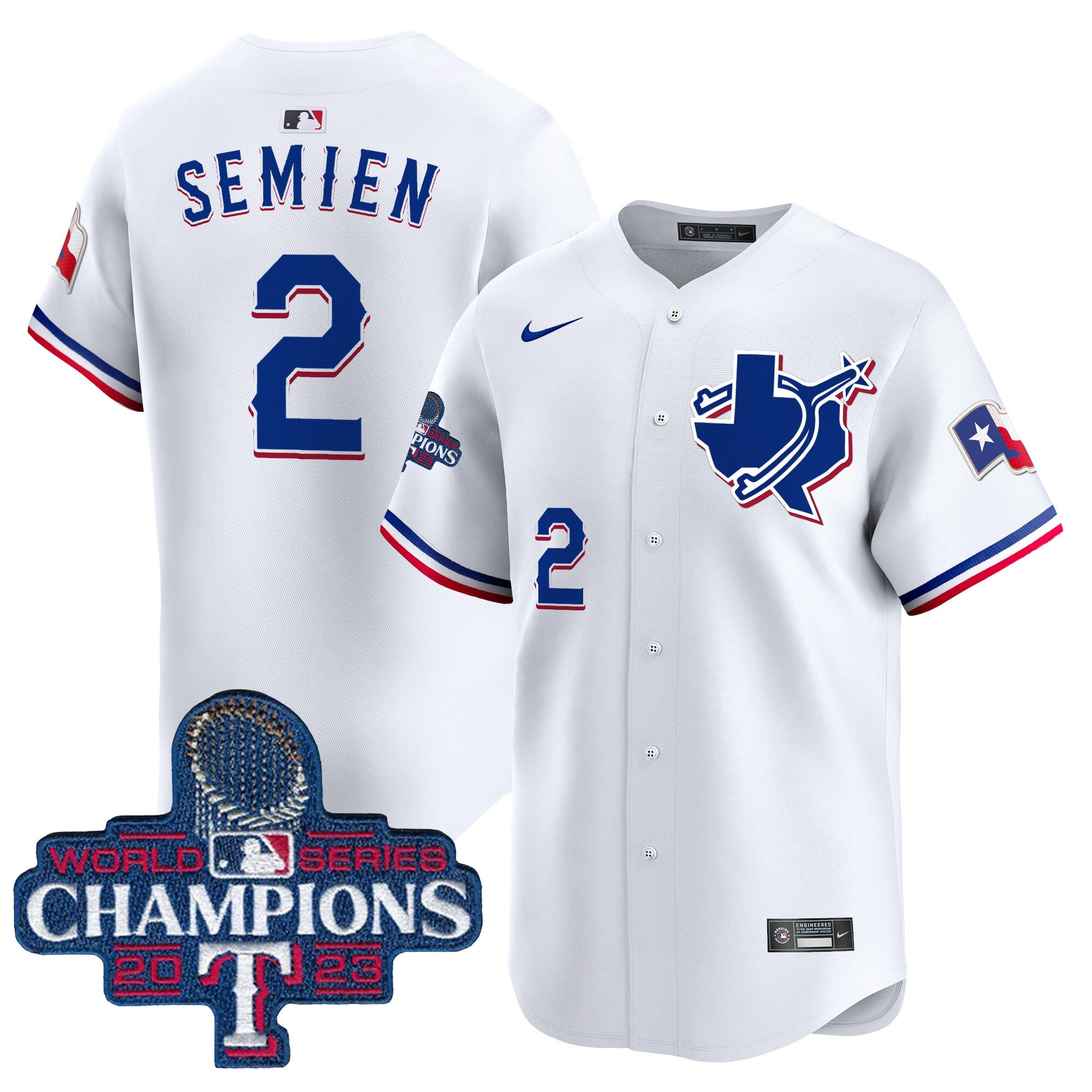 Men's Texas Rangers World Series Champions Vapor Premier Limited Jersey V3 - All Stitched - White, Marcus Semien