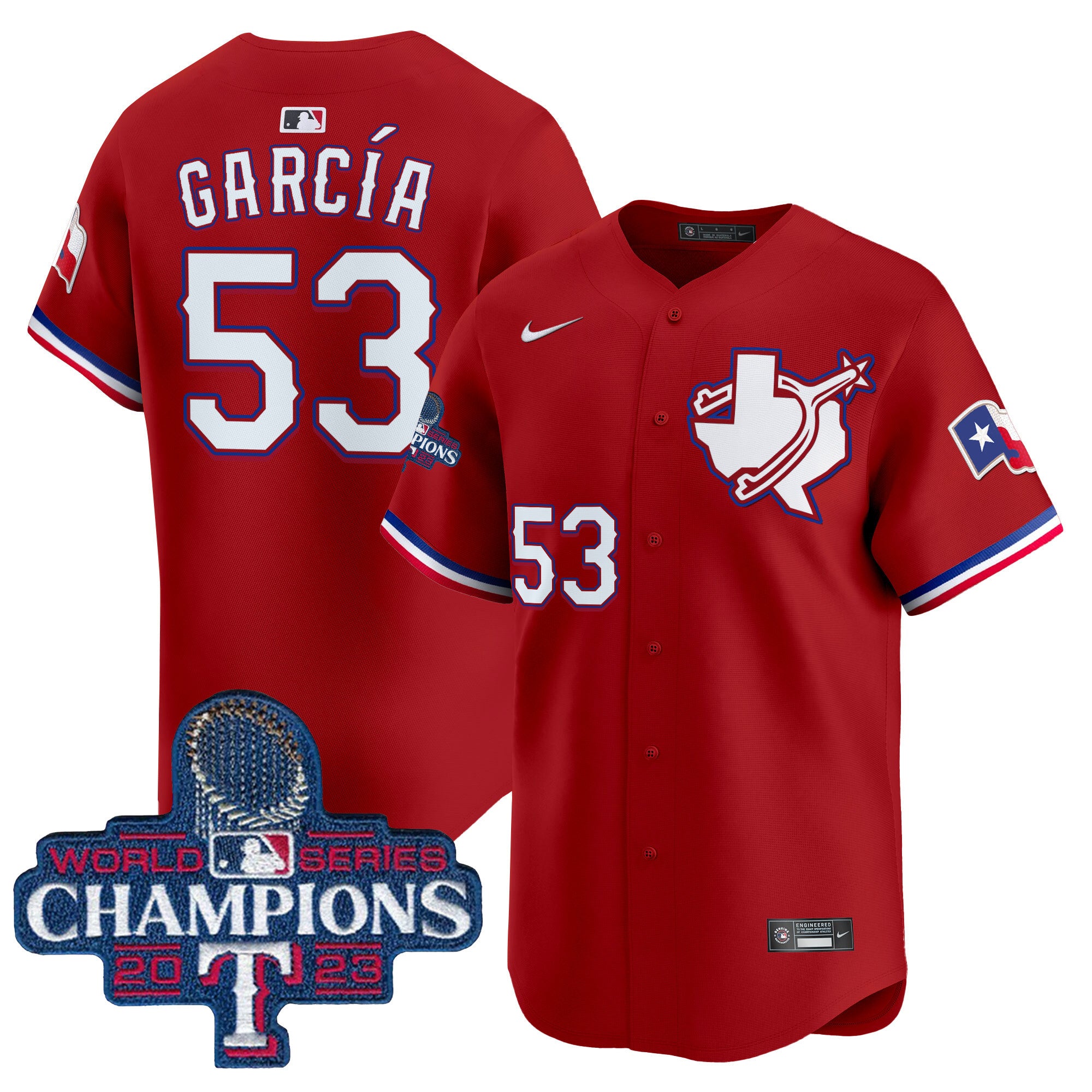 Men's Texas Rangers World Series Champions Vapor Premier Limited Jersey V3 - All Stitched - Red, Adolis Garcia