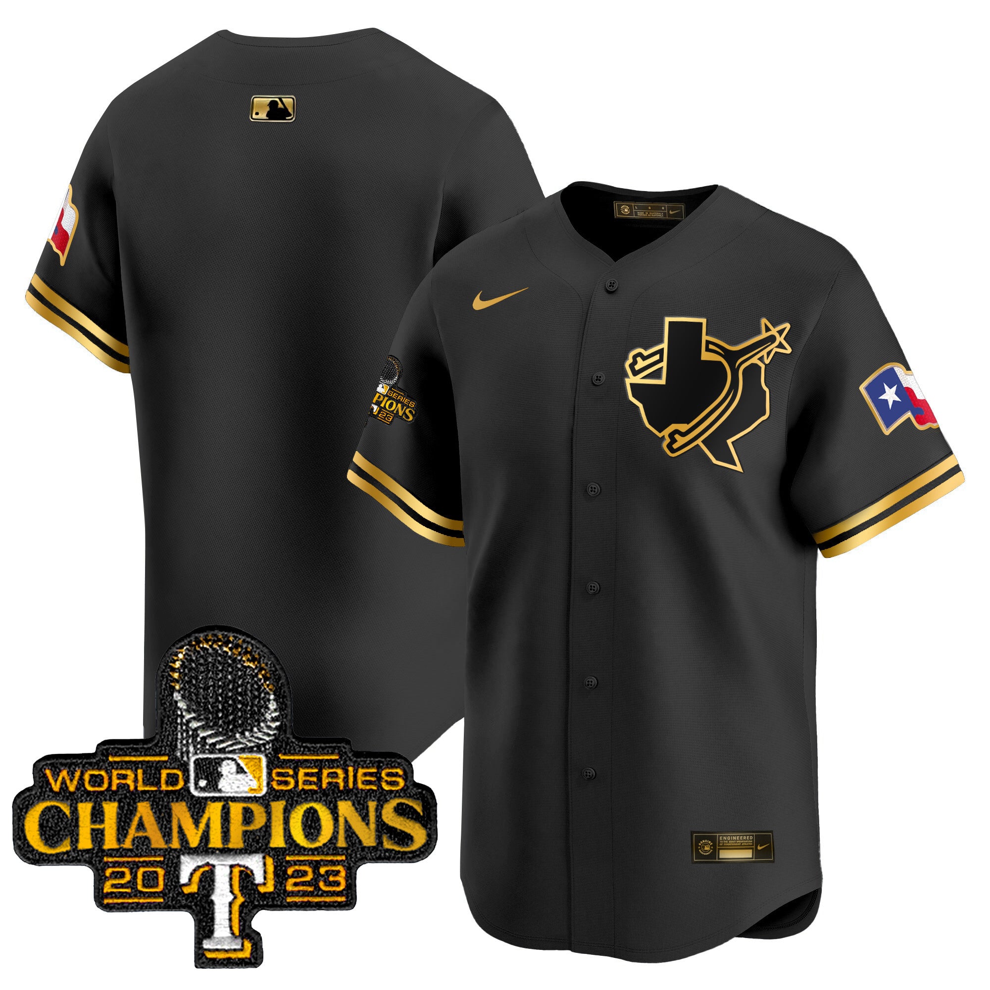 Men's Texas Rangers World Series Champions Vapor Premier Limited Jersey V3 - All Stitched - Black Gold, Team