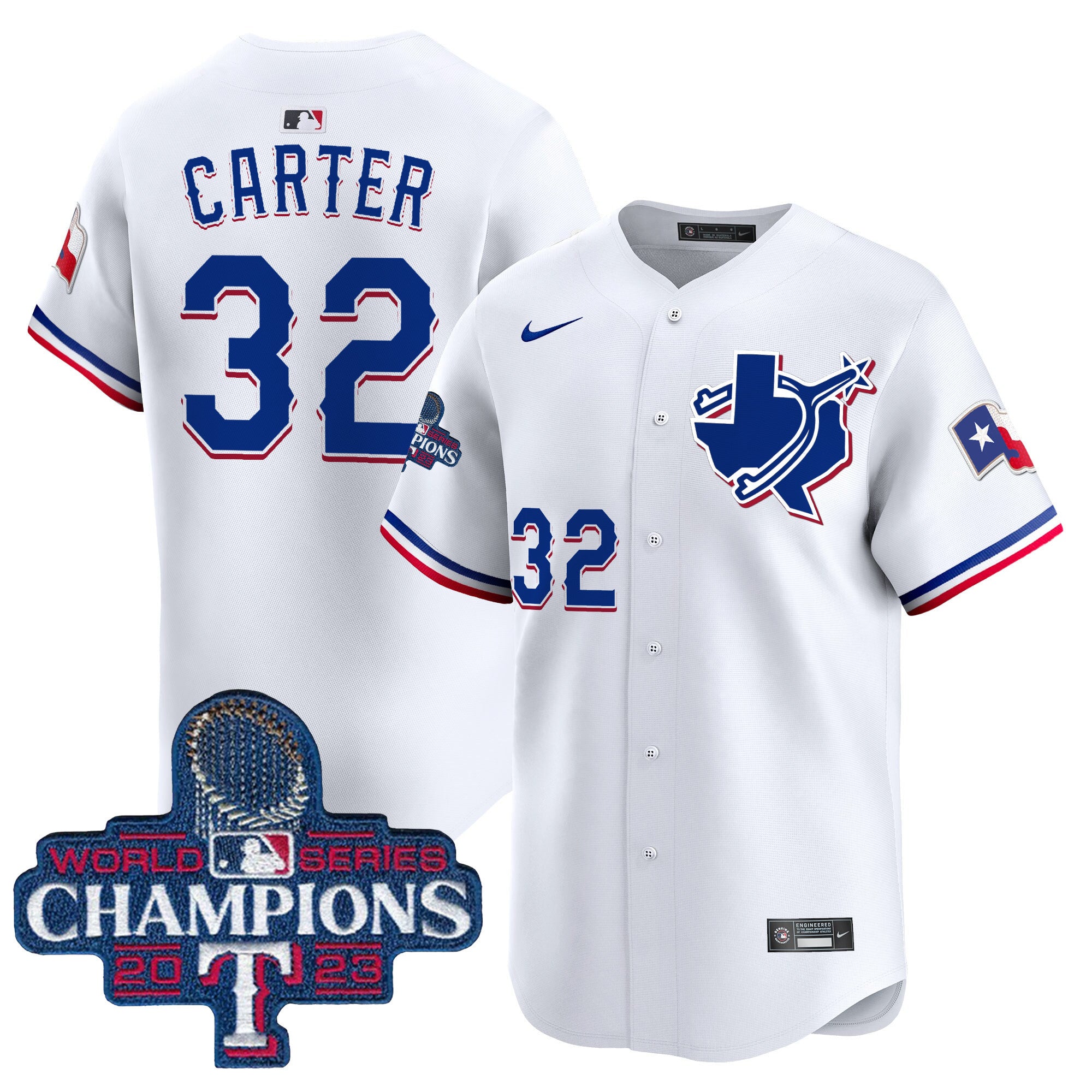 Men's Texas Rangers World Series Champions Vapor Premier Limited Jersey V3 - All Stitched - White, Evan Carter