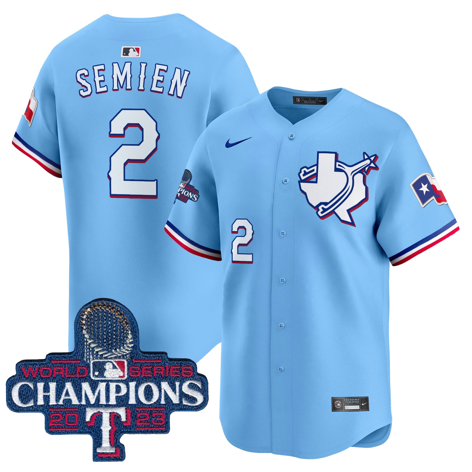 Men's Texas Rangers World Series Champions Vapor Premier Limited Jersey V3 - All Stitched - Blue, Marcus Semien