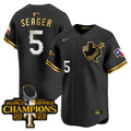 Men's Texas Rangers World Series Champions Vapor Premier Limited Jersey V3 - All Stitched - Black Gold, Corey Seager