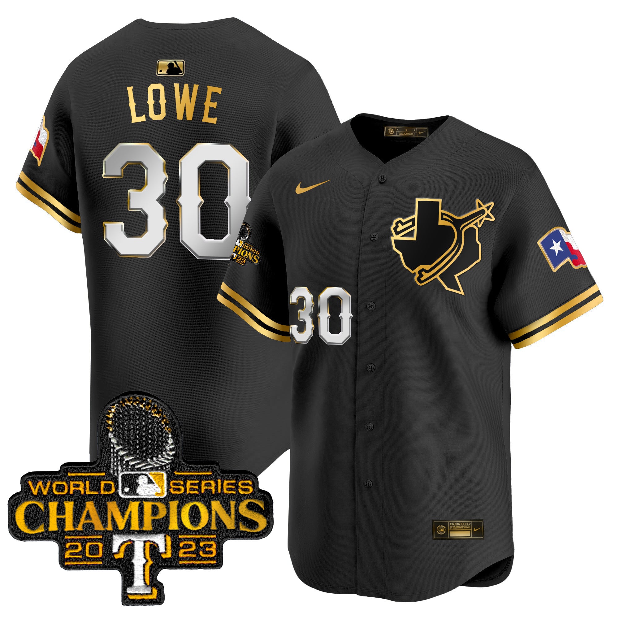 Men's Texas Rangers World Series Champions Vapor Premier Limited Jersey V3 - All Stitched - Black Gold, Nathaniel Lowe