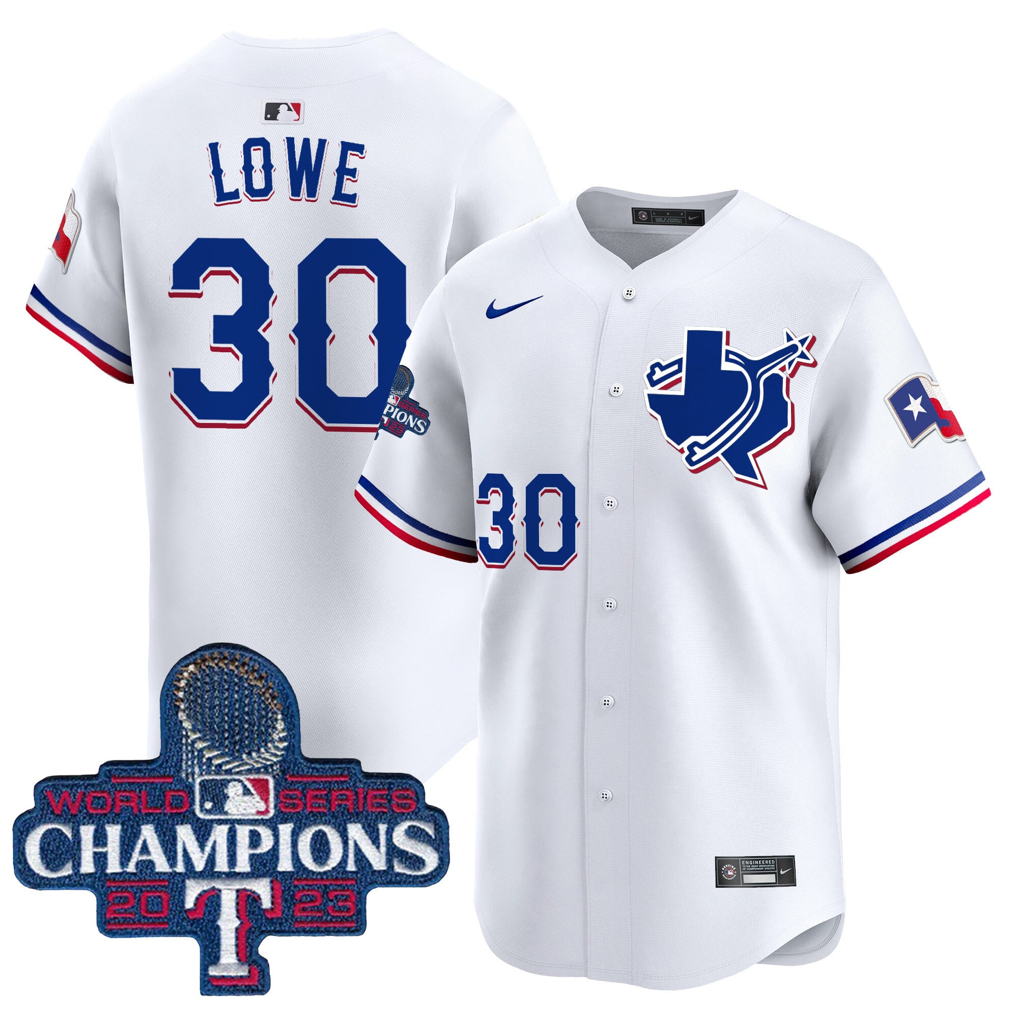 Men's Texas Rangers World Series Champions Vapor Premier Limited Jersey V3 - All Stitched - White, Nathaniel Lowe