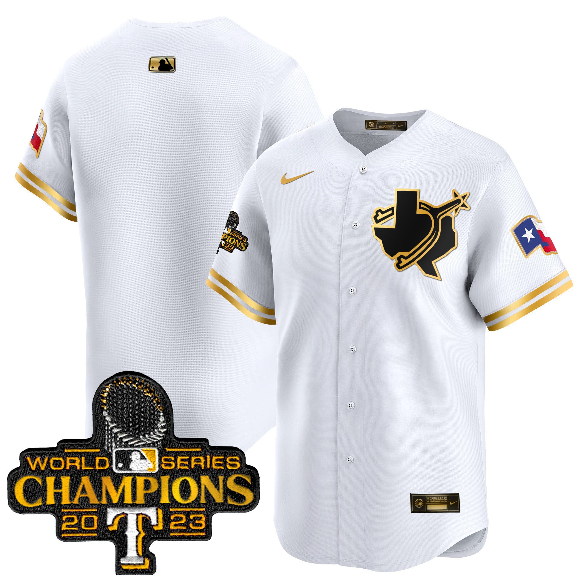 Men's Texas Rangers World Series Champions Vapor Premier Limited Jersey V3 - All Stitched - White Gold, Team