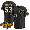 Men's Texas Rangers World Series Champions Vapor Premier Limited Jersey V3 - All Stitched - Black Gold, Adolis Garcia