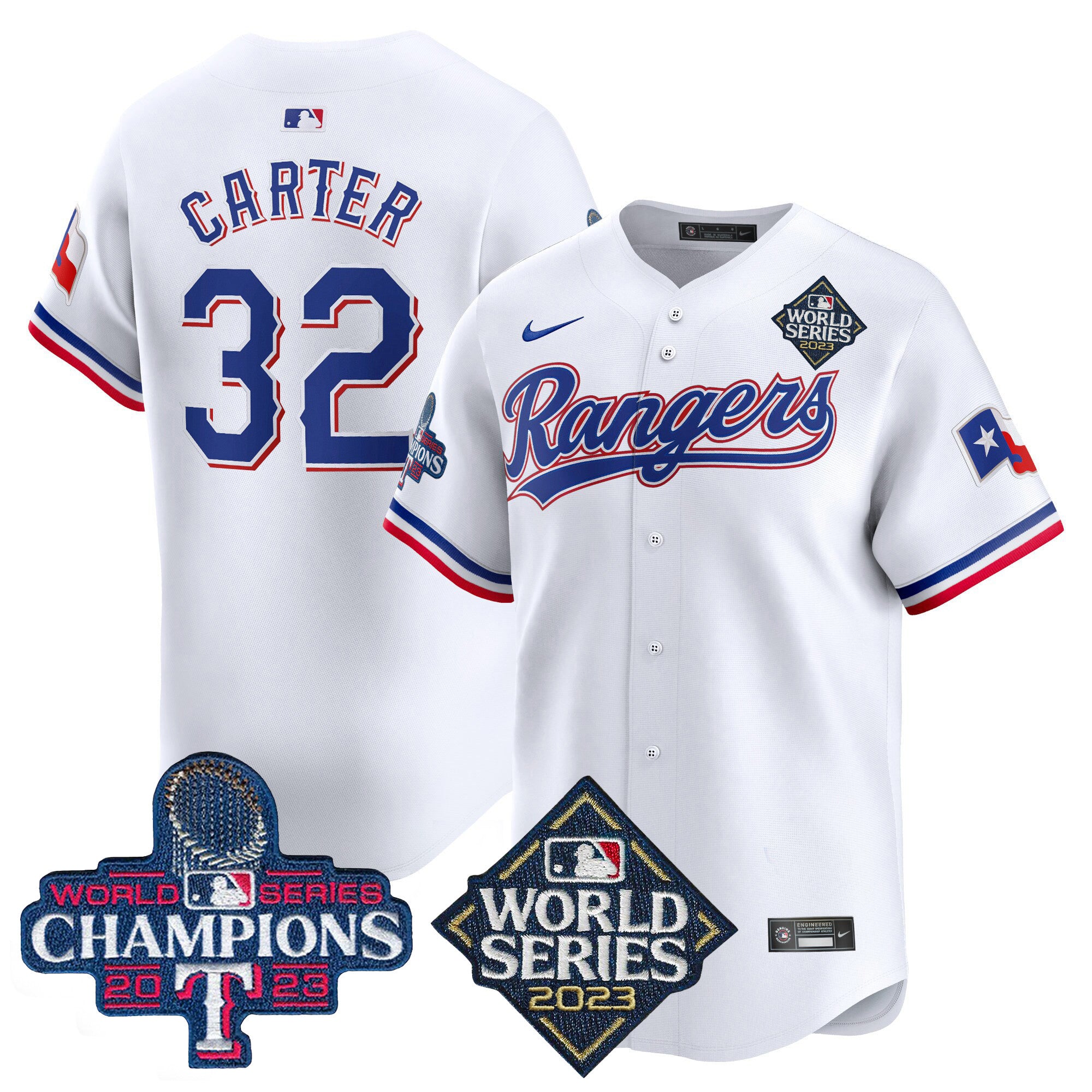Men's Texas Rangers World Series Champions Vapor Premier Limited Jersey V4 - All Stitched - White, Evan Carter