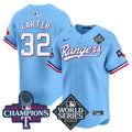 Men's Texas Rangers World Series Champions Vapor Premier Limited Jersey V4 - All Stitched - Blue, Evan Carter