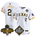 Men's Texas Rangers World Series Champions Vapor Premier Limited Jersey V4 - All Stitched - White Gold, Marcus Semien