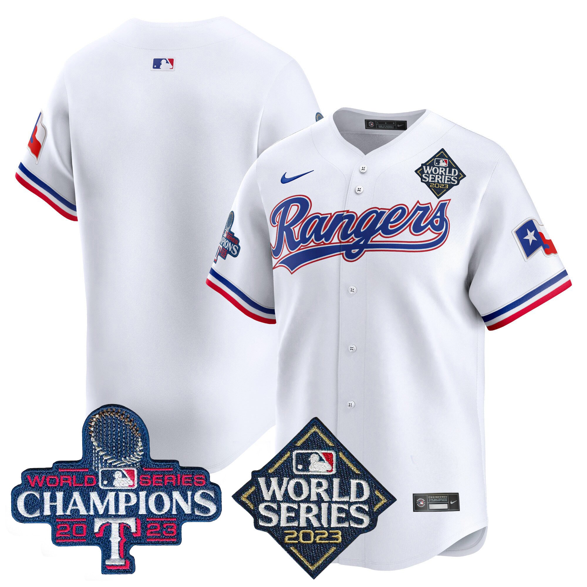 Men's Texas Rangers World Series Champions Vapor Premier Limited Jersey V4 - All Stitched - White, Team