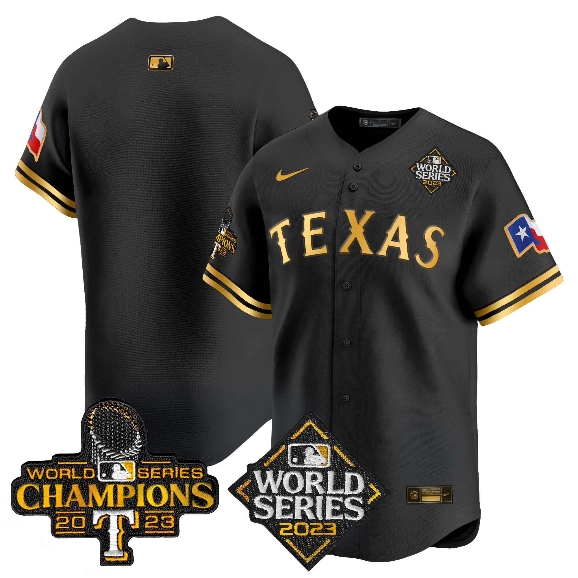 Men's Texas Rangers World Series Champions Vapor Premier Limited Jersey V4 - All Stitched - Black Gold, Team