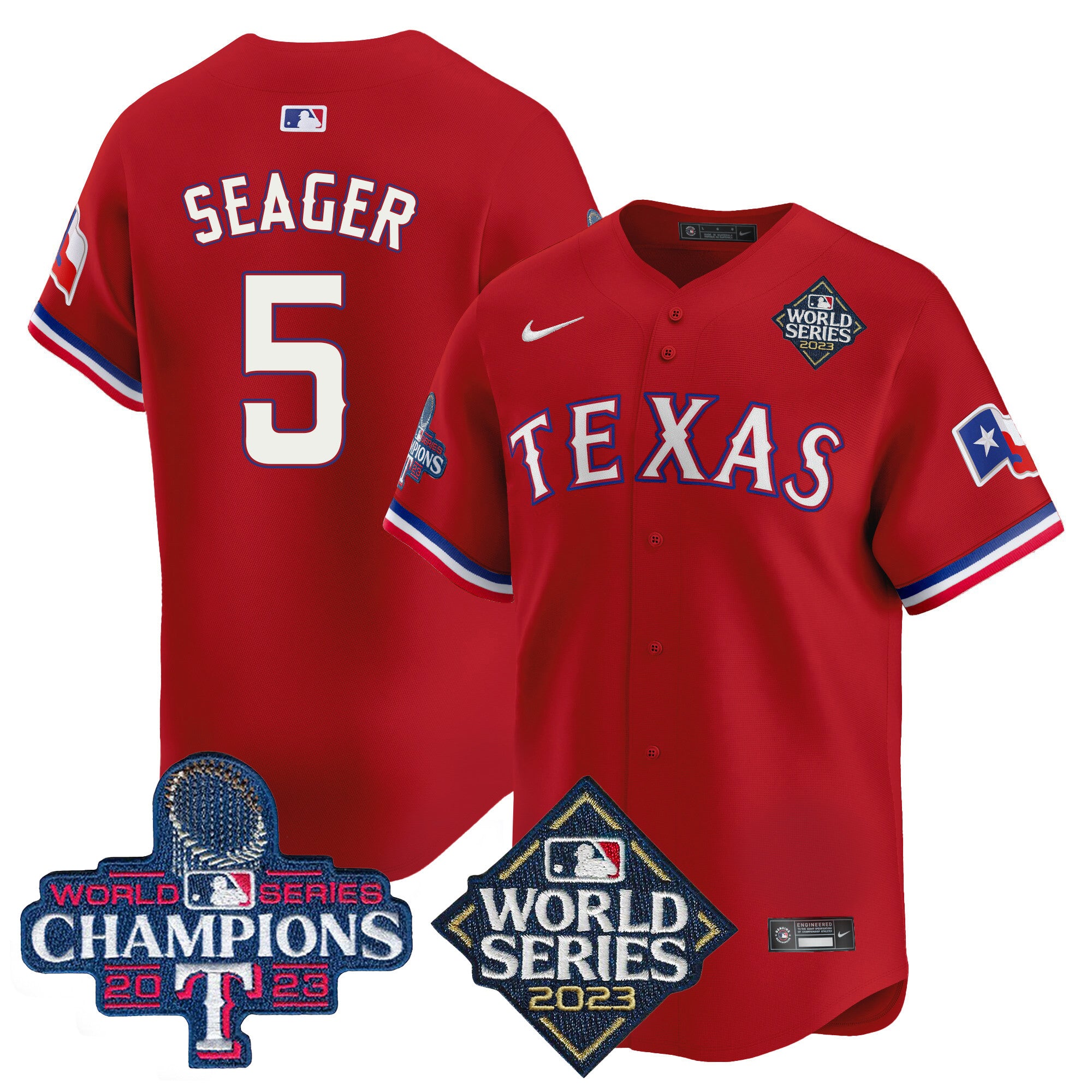 Men's Texas Rangers World Series Champions Vapor Premier Limited Jersey V4 - All Stitched - Red, Corey Seager