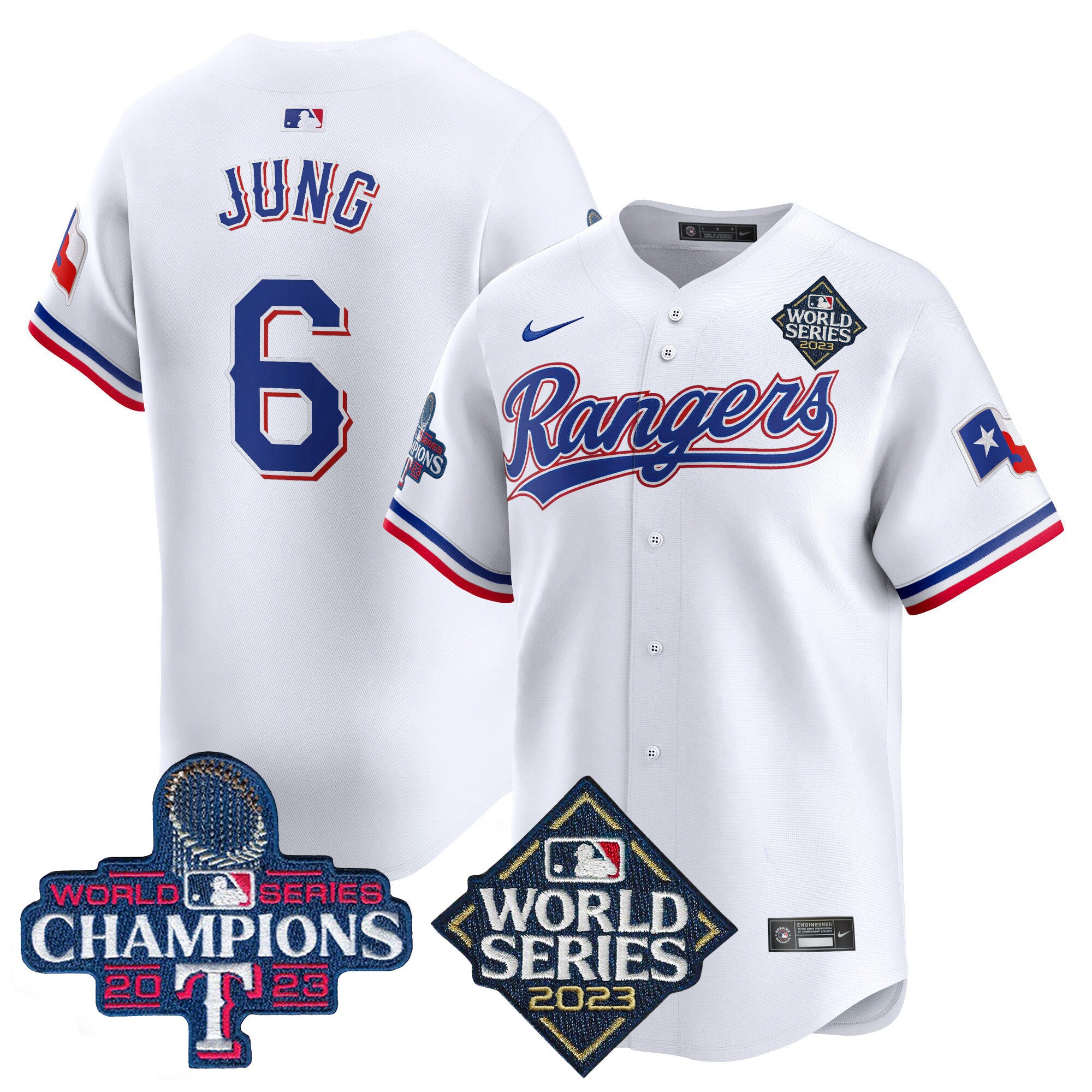 Men's Texas Rangers World Series Champions Vapor Premier Limited Jersey V4 - All Stitched - White, Josh Jung