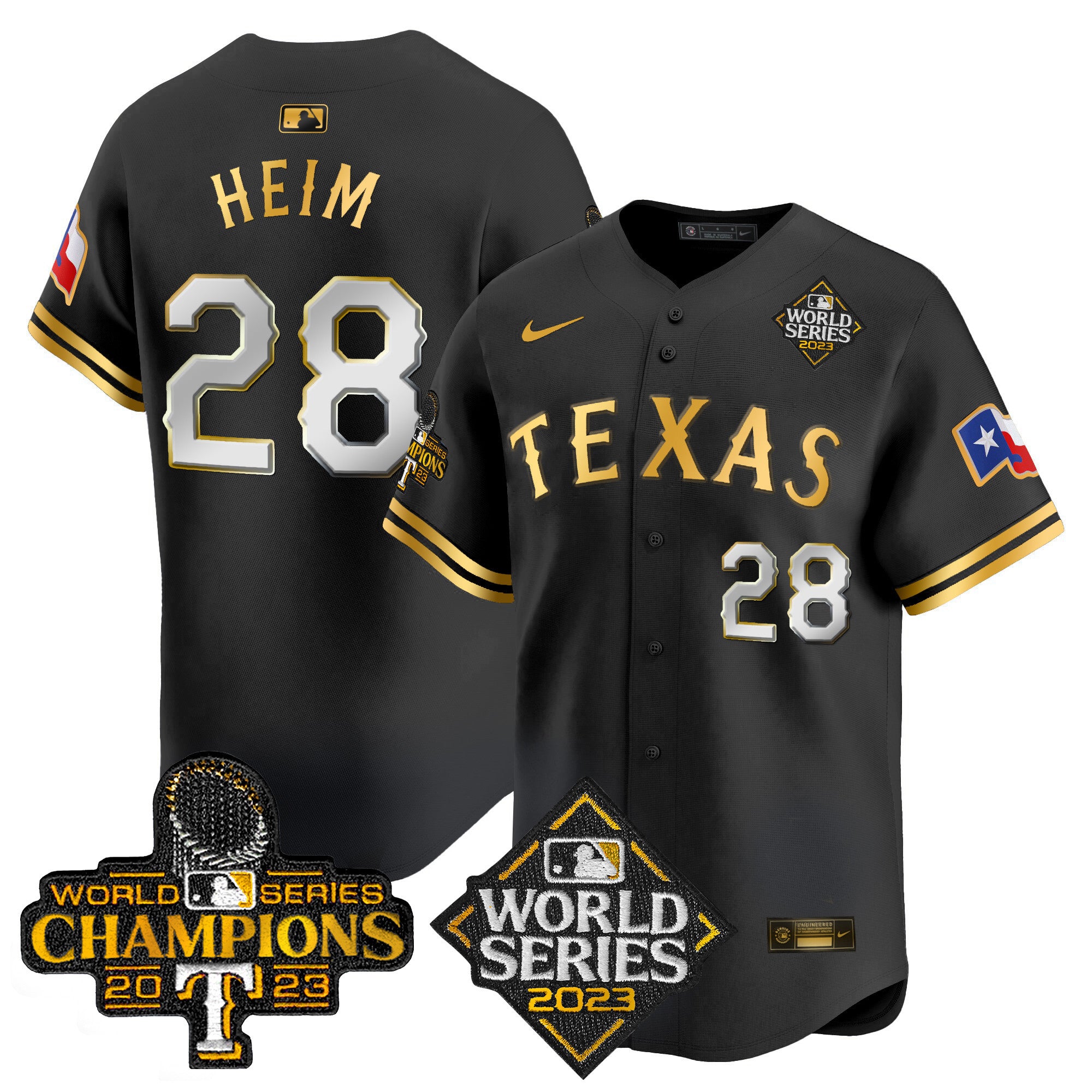 Men's Texas Rangers World Series Champions Vapor Premier Limited Jersey V4 - All Stitched - Black Gold, Jonah Heim