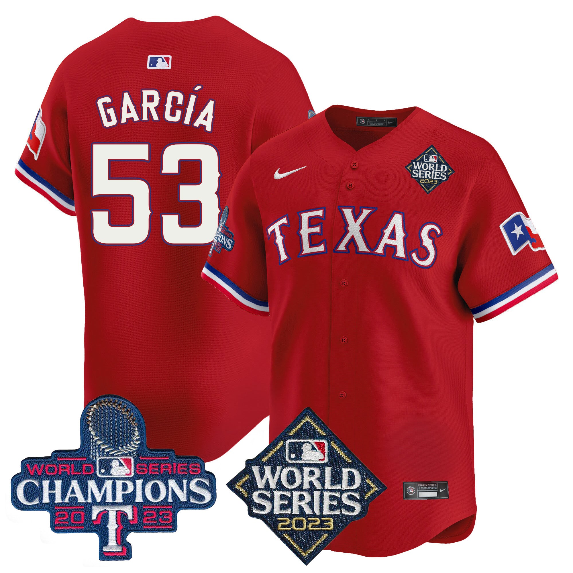 Men's Texas Rangers World Series Champions Vapor Premier Limited Jersey V4 - All Stitched - Red, Adolis Garcia