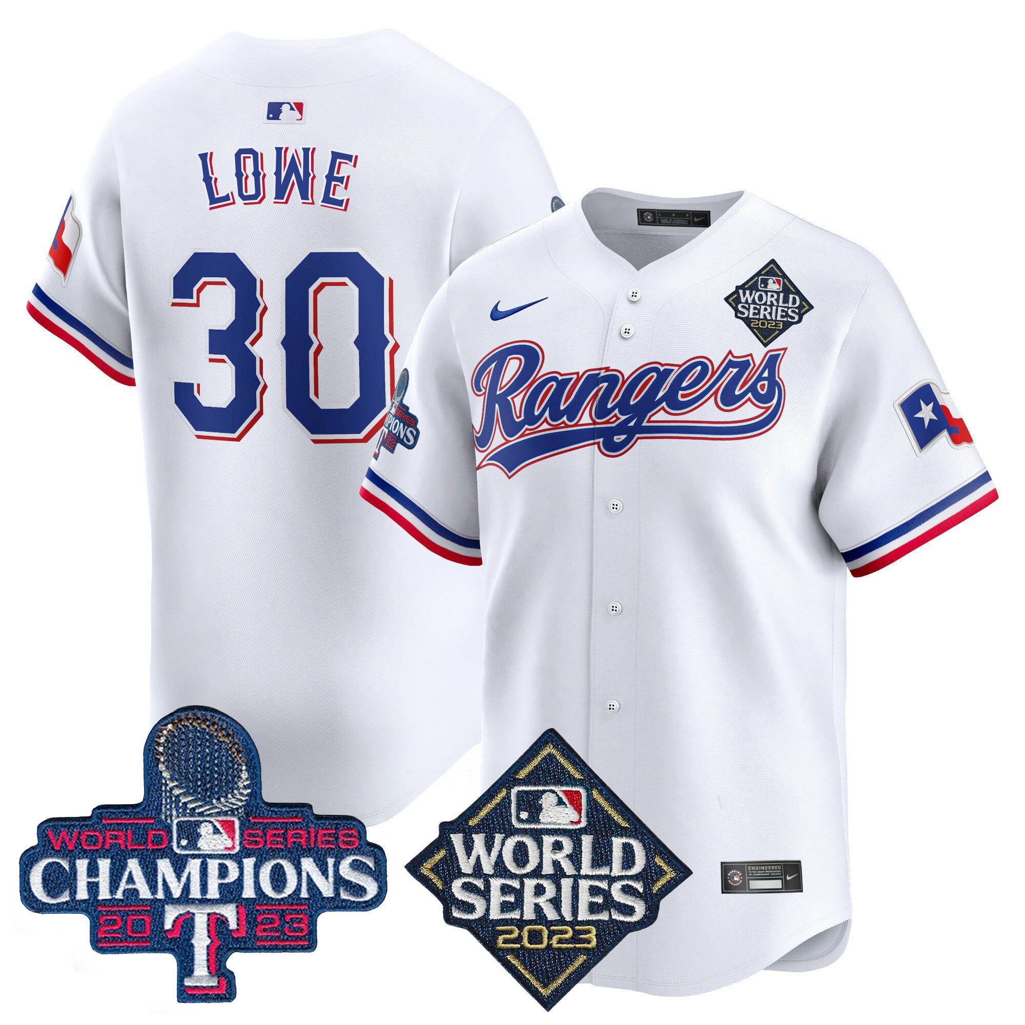 Men's Texas Rangers World Series Champions Vapor Premier Limited Jersey V4 - All Stitched - White, Nathaniel Lowe
