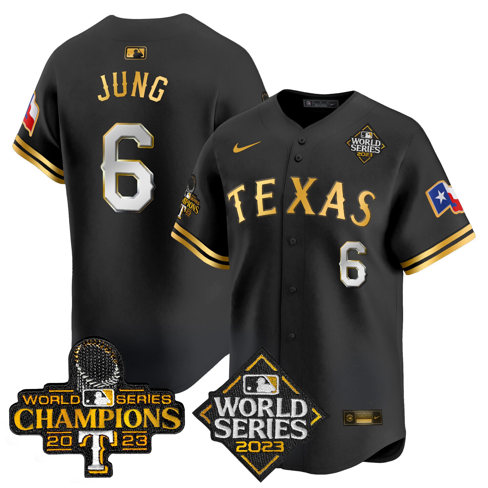 Men's Texas Rangers World Series Champions Vapor Premier Limited Jersey V4 - All Stitched - Black Gold, Josh Jung