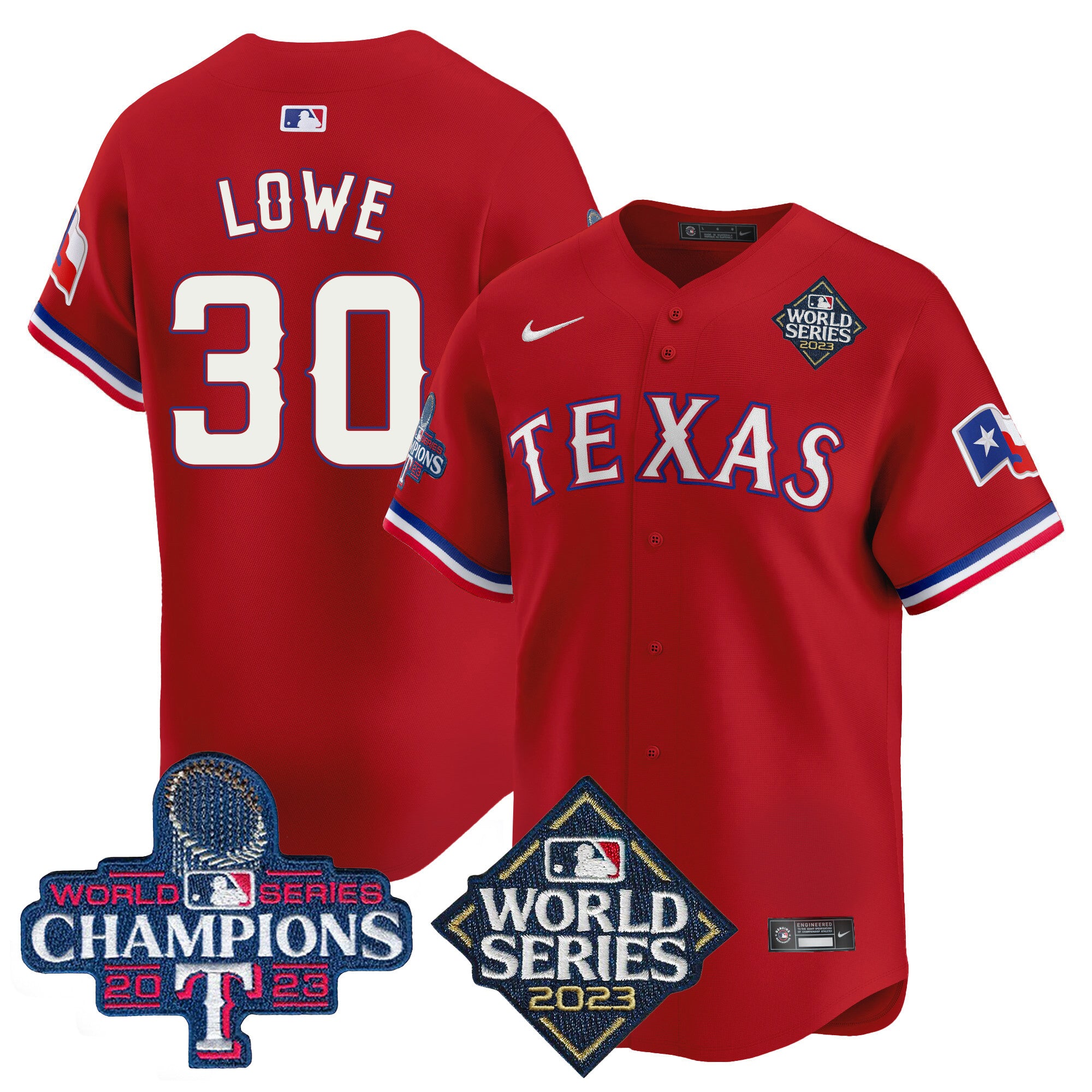 Men's Texas Rangers World Series Champions Vapor Premier Limited Jersey V4 - All Stitched - Red, Nathaniel Lowe