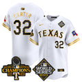 Men's Texas Rangers World Series Champions Vapor Premier Limited Jersey V4 - All Stitched - White Gold, Evan Carter