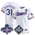 Men's Texas Rangers World Series Champions Vapor Premier Limited Jersey V4 - All Stitched - White, Max Scherzer